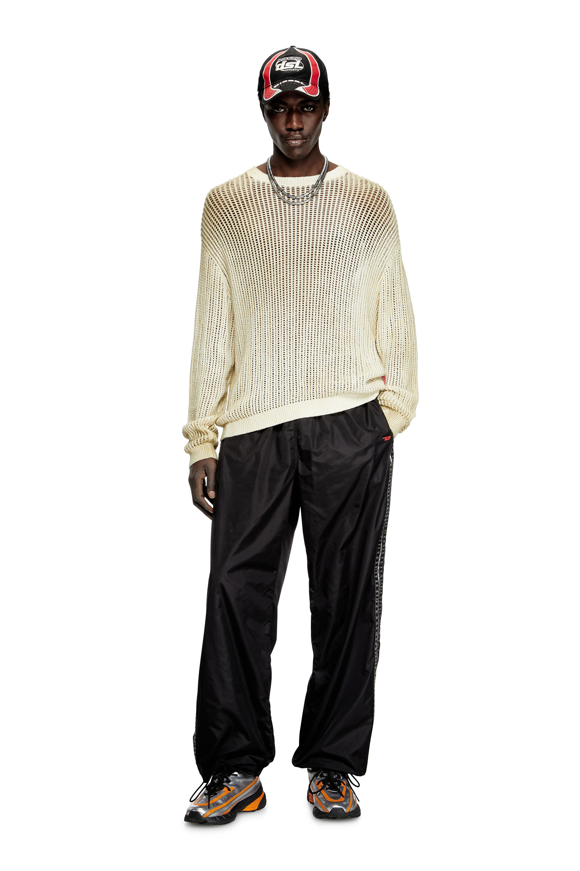 Diesel - K-SKUAT, Man's Open-knit jumper with distressed effect in Beige - 1