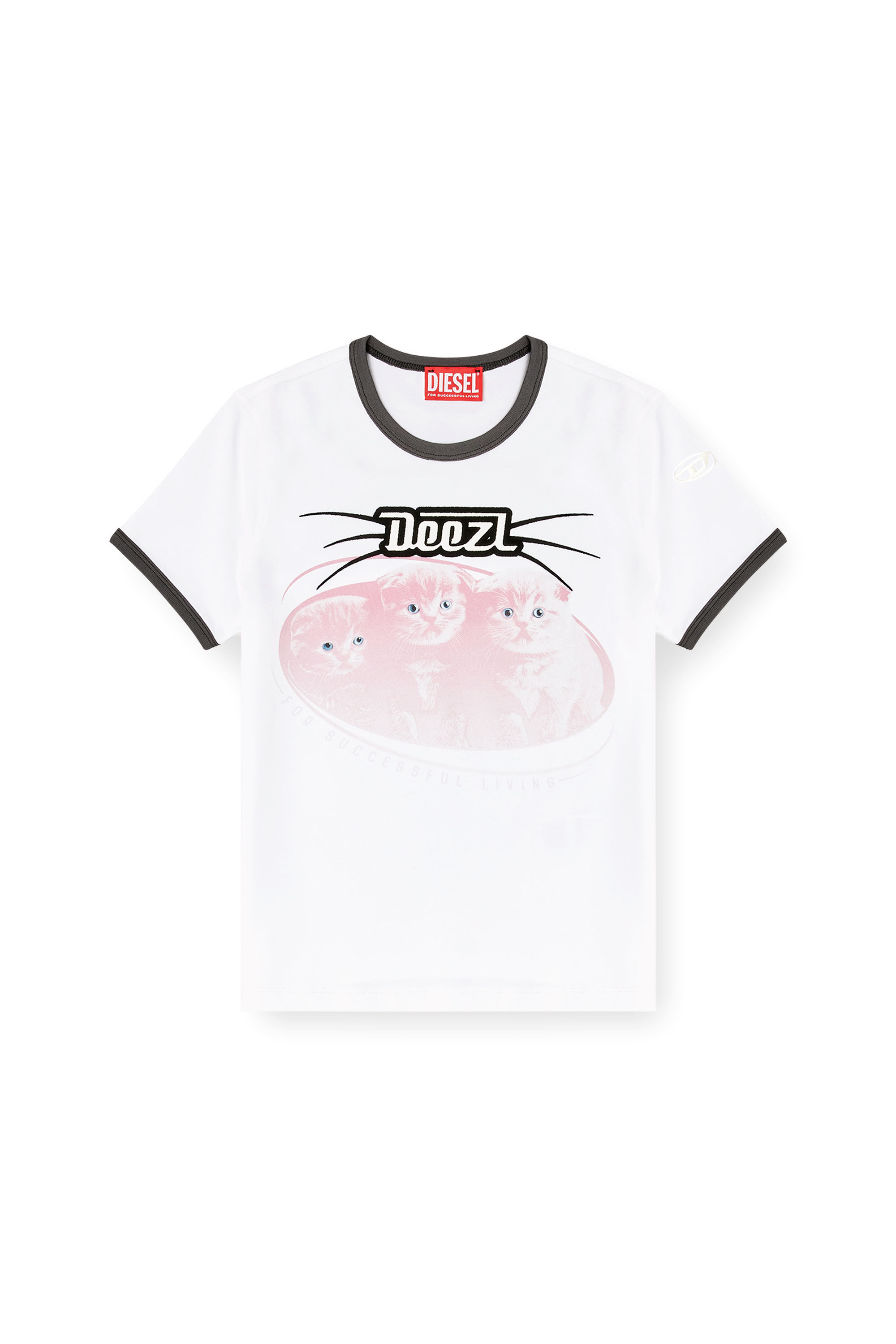 Diesel - T-UNCUTIES-LONG-R13, Woman's Cotton T-shirt with flock print in White - 2