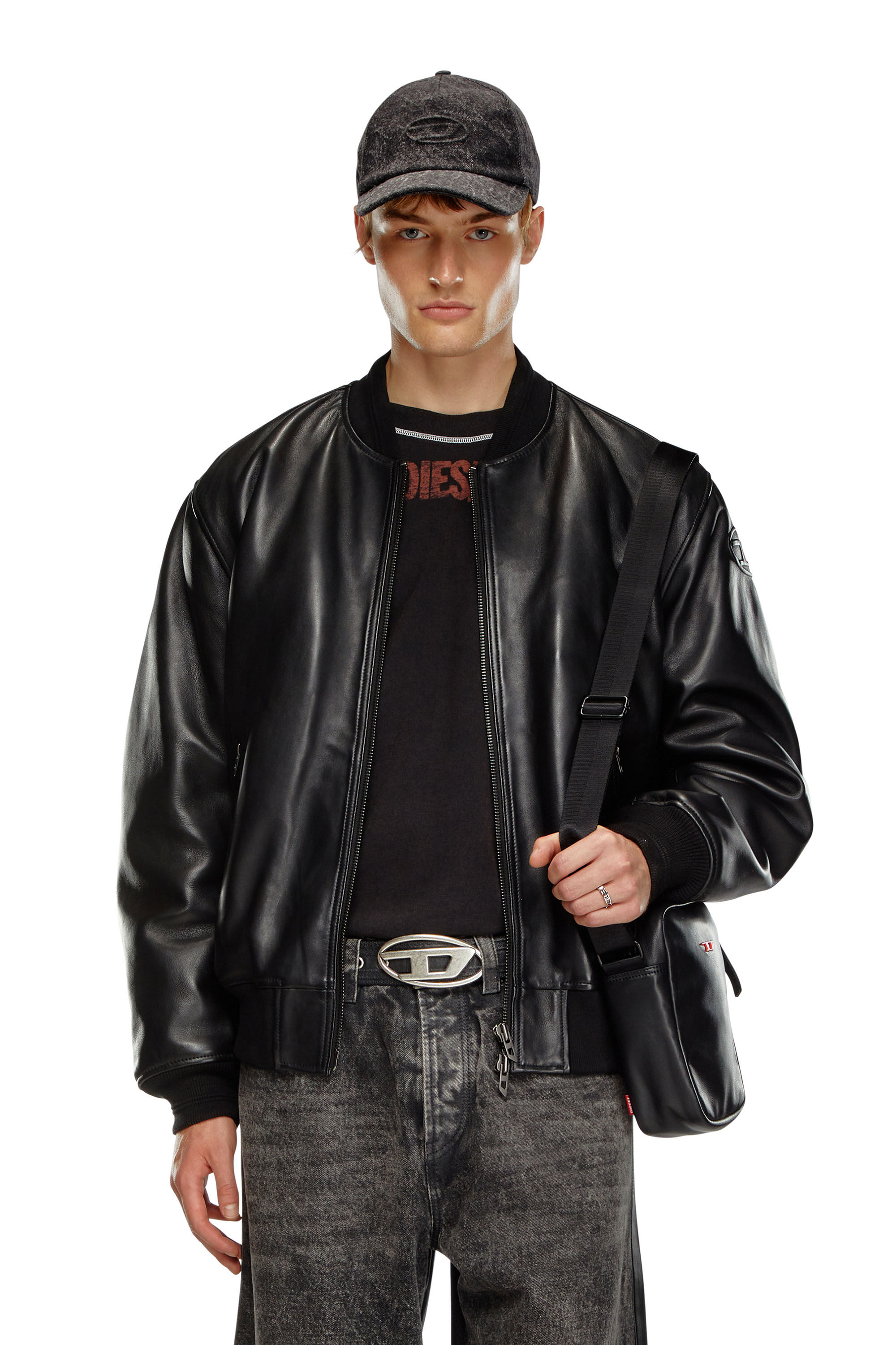 Diesel - L-KHAN, Man's Leather bomber jacket in Black - 3