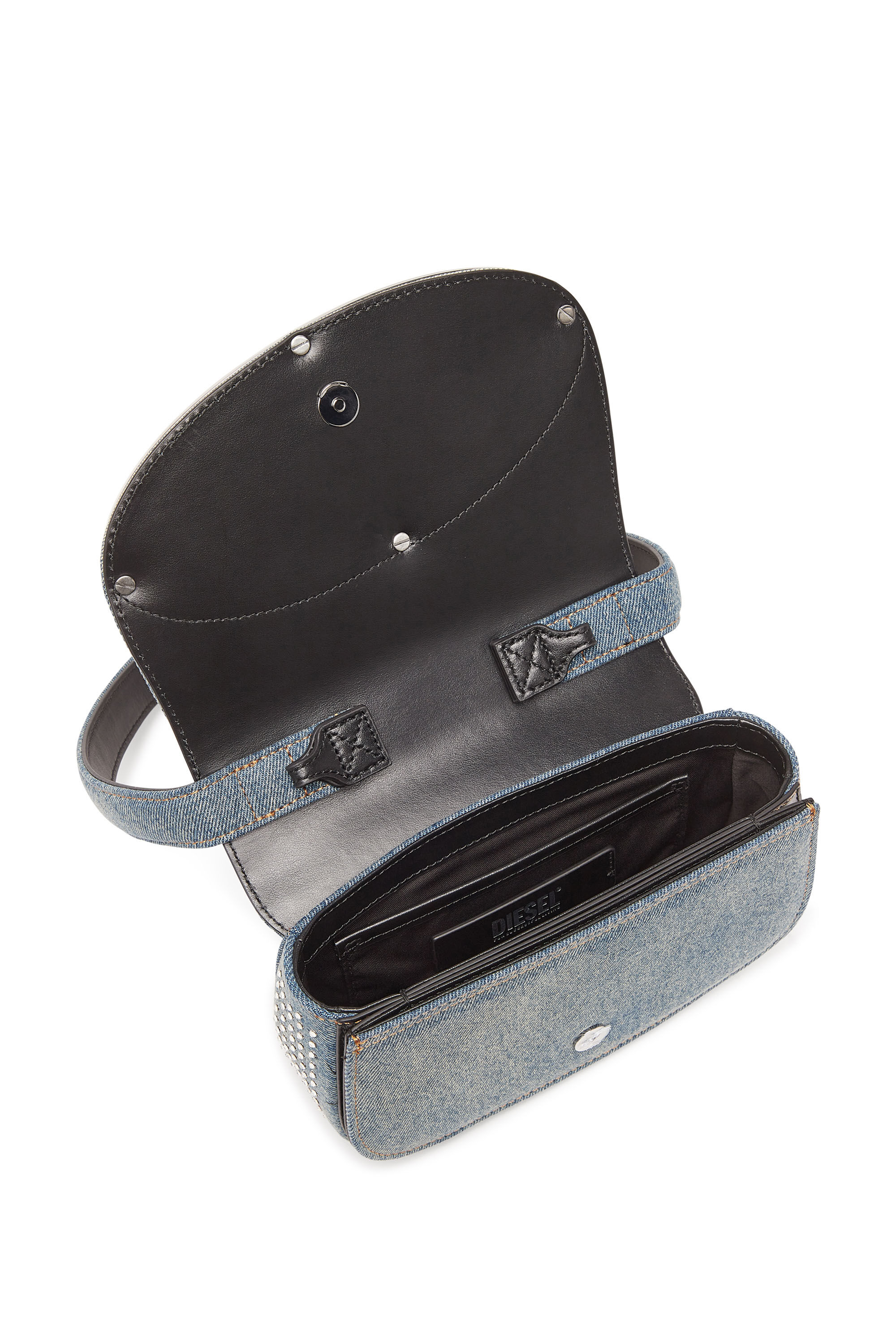Women's 1DR - Iconic shoulder bag in denim and crystals Women's 1DR - Iconic shoulder bag in denim and crystals