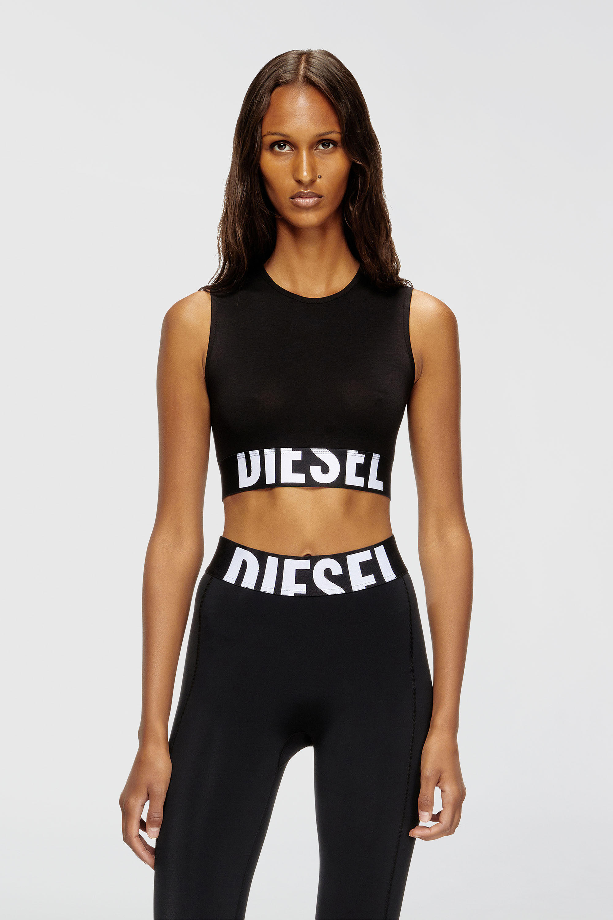 Diesel - ADA-D-POP, Woman's Cropped tank top with cut-off logo in Black - 3