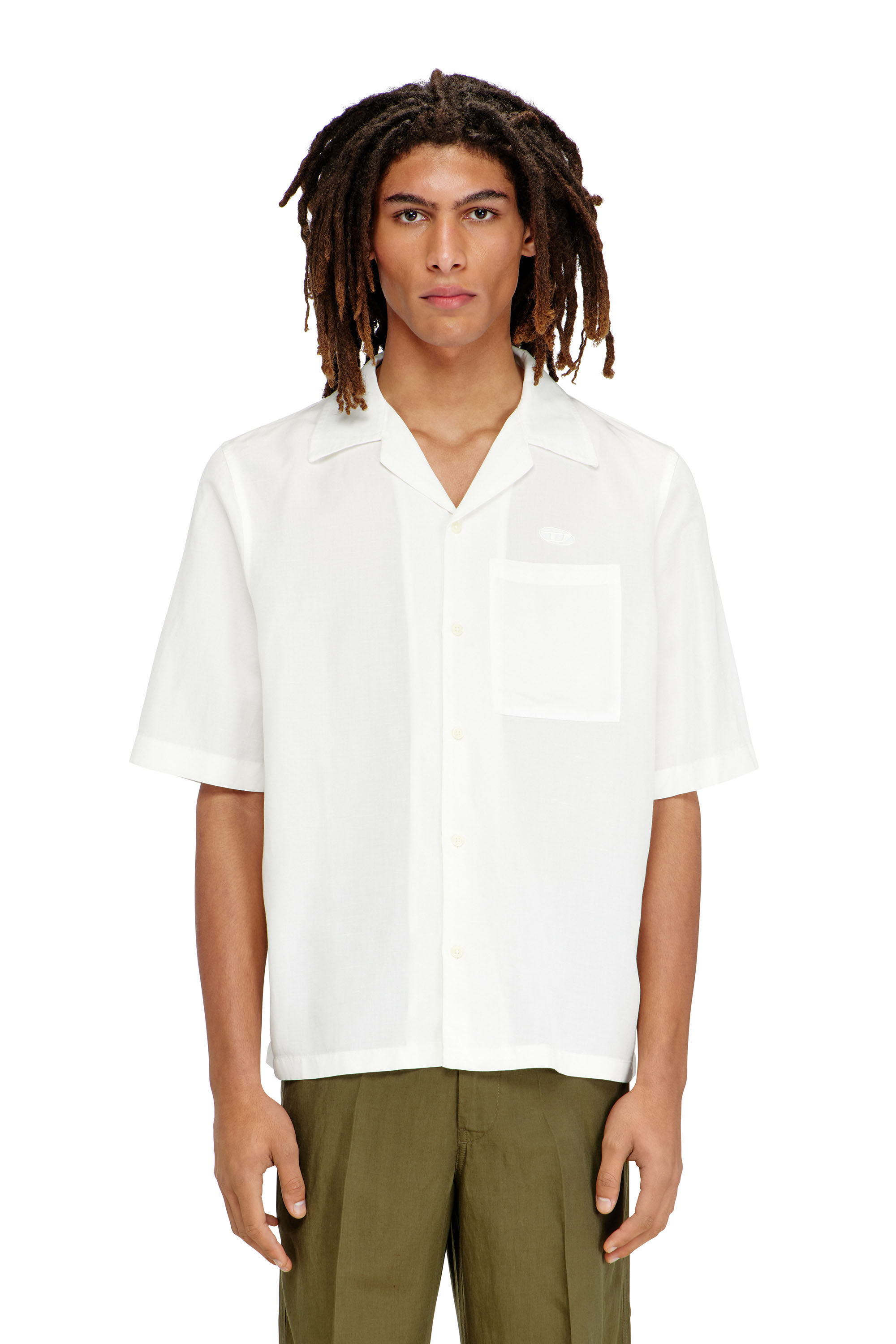 Diesel - S-BRACK-PGBS, Man's Linen-blend shirt with short sleeves in White - 3