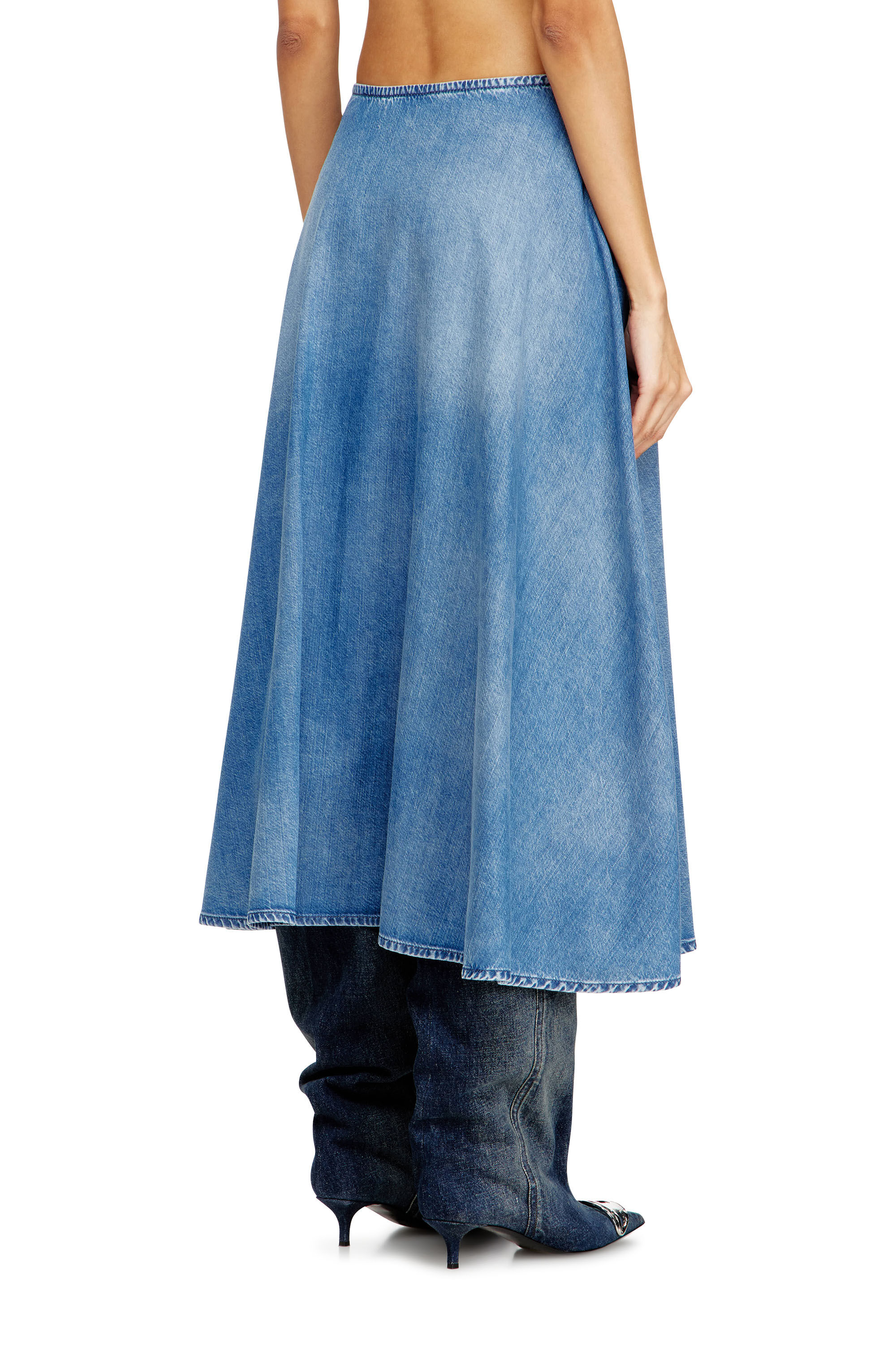 Diesel - DE-ANNIE-S3, Woman's Full skirt in fluid denim in Medium blue - 4