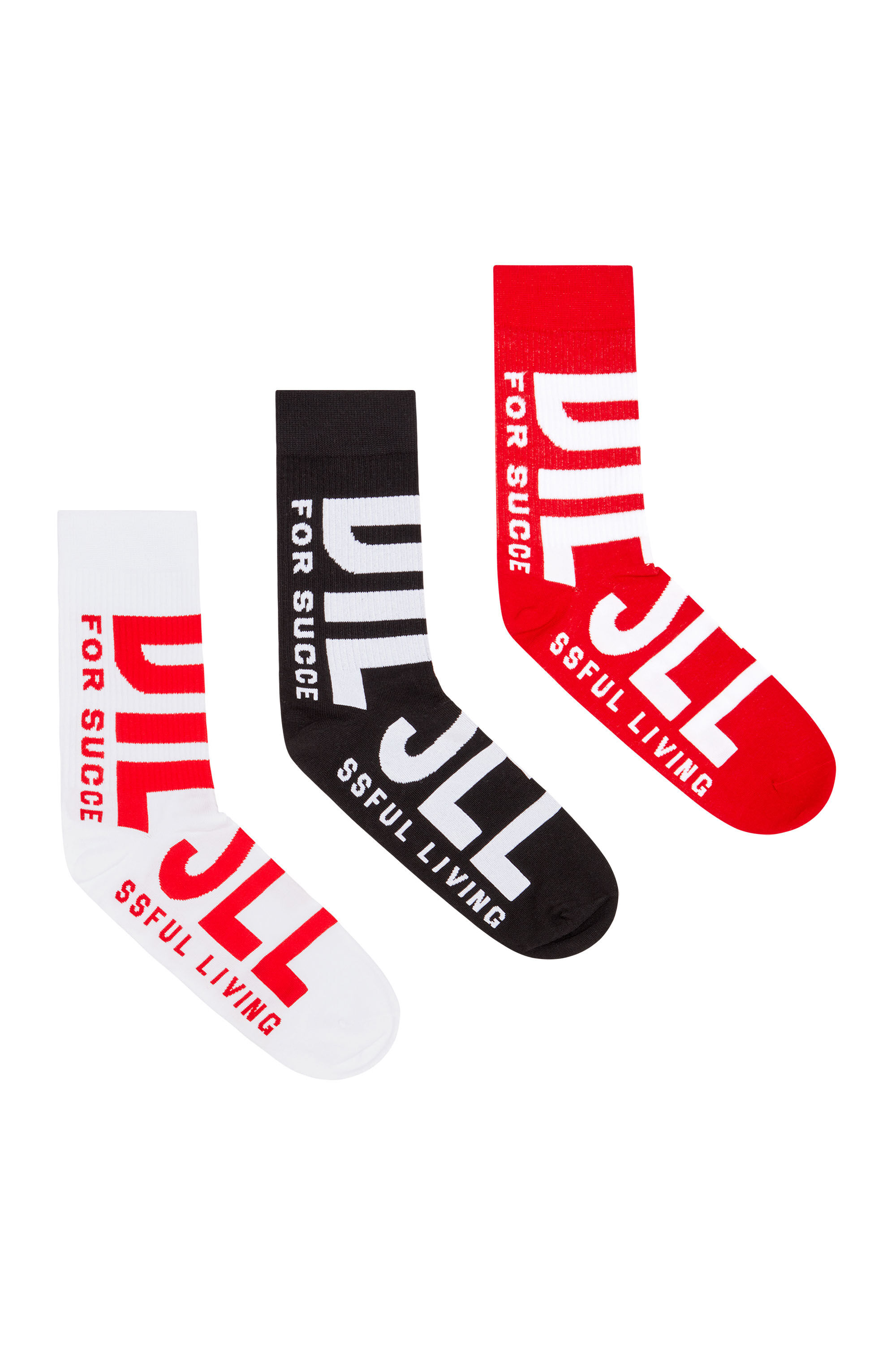 Diesel - SKM-RAY-THREEPACK, Man's 3-pack of maxi logo socks in Red/Black - 1