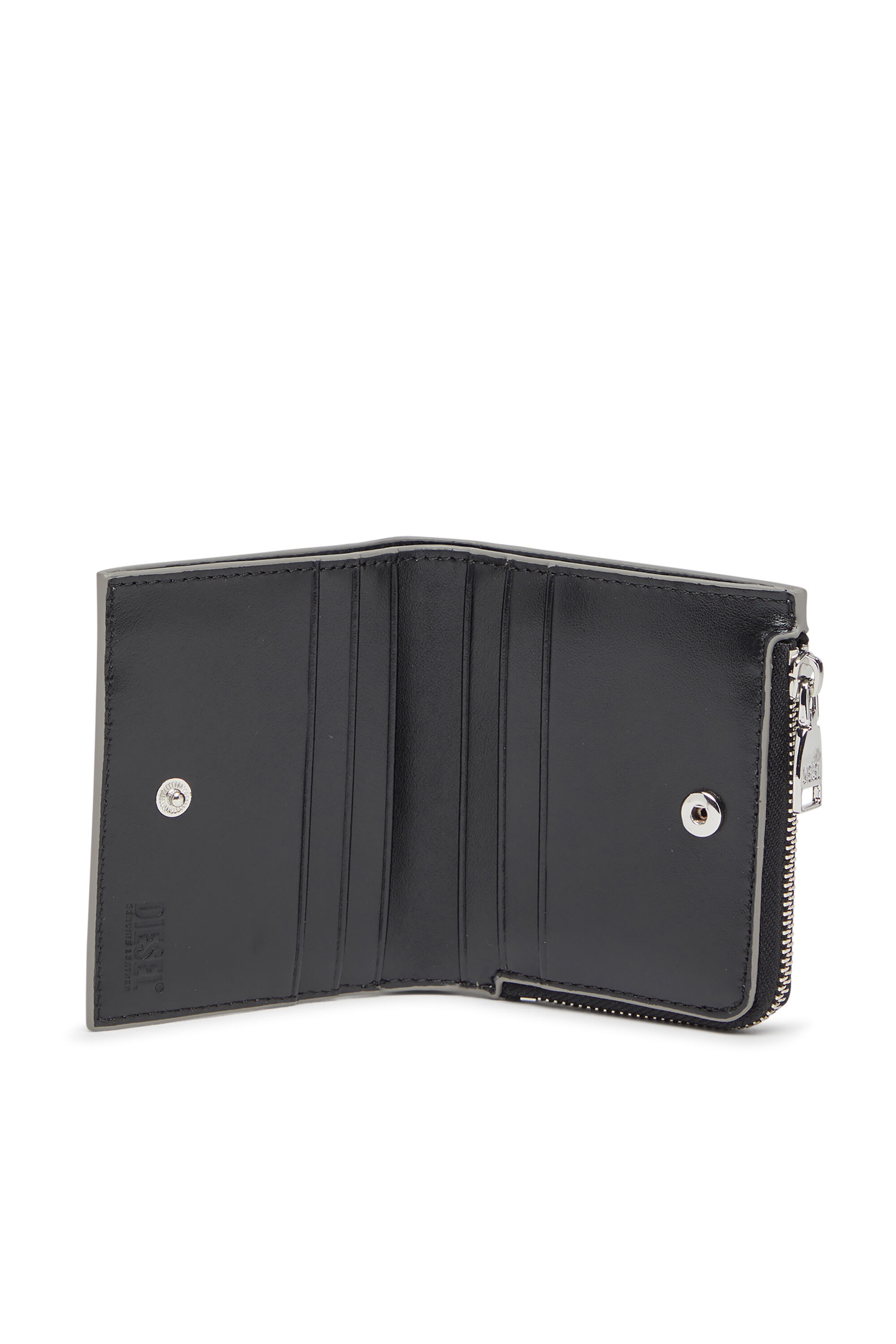 Diesel - 1DR BI FOLD ZIP L, Woman's Bi-fold card holder in mirrored leather in Silver - 3