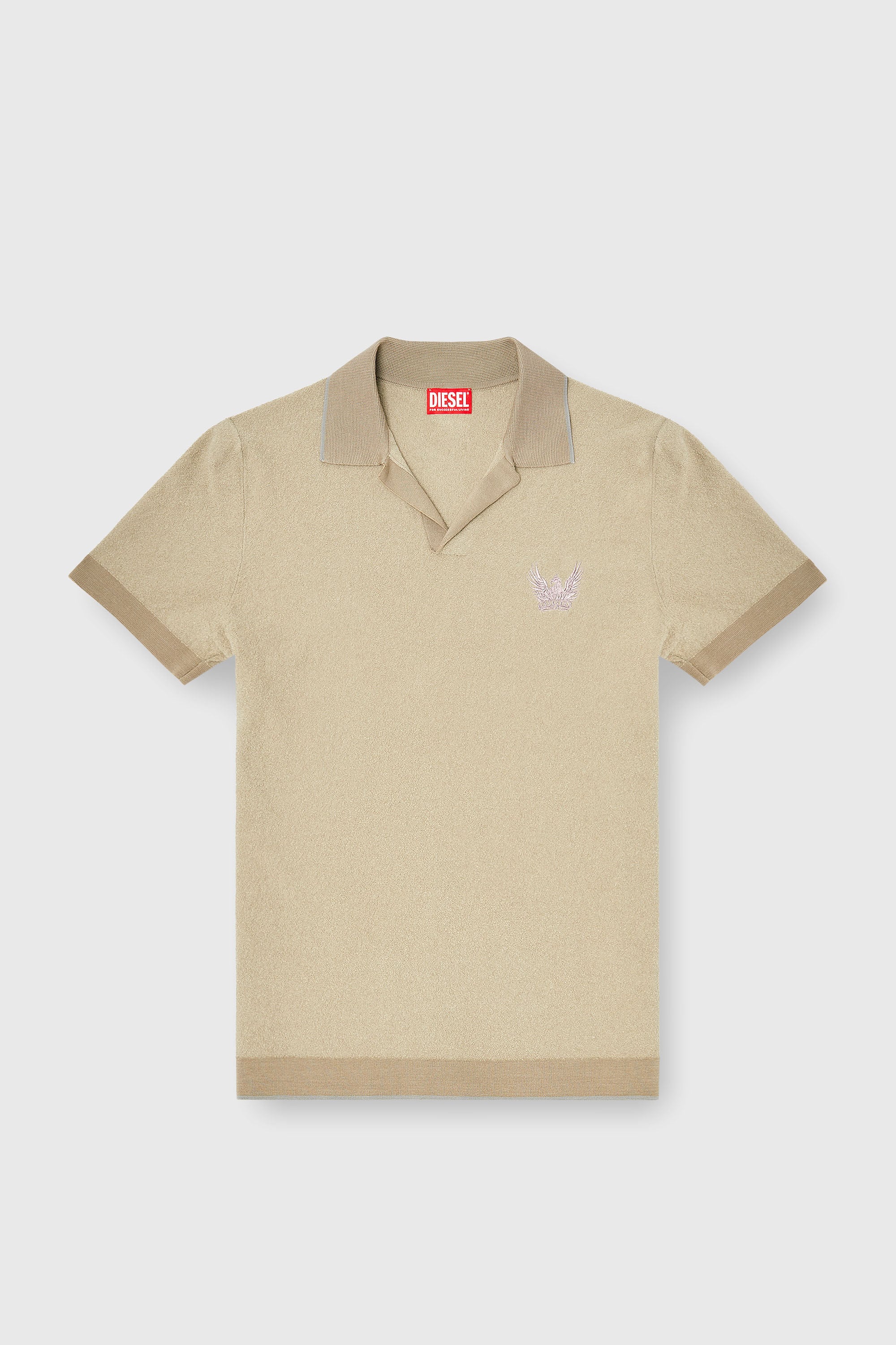 Diesel - K-RAILES, Man's Boucl&eacute;-knit polo shirt with Phoenix logo in Beige - 2