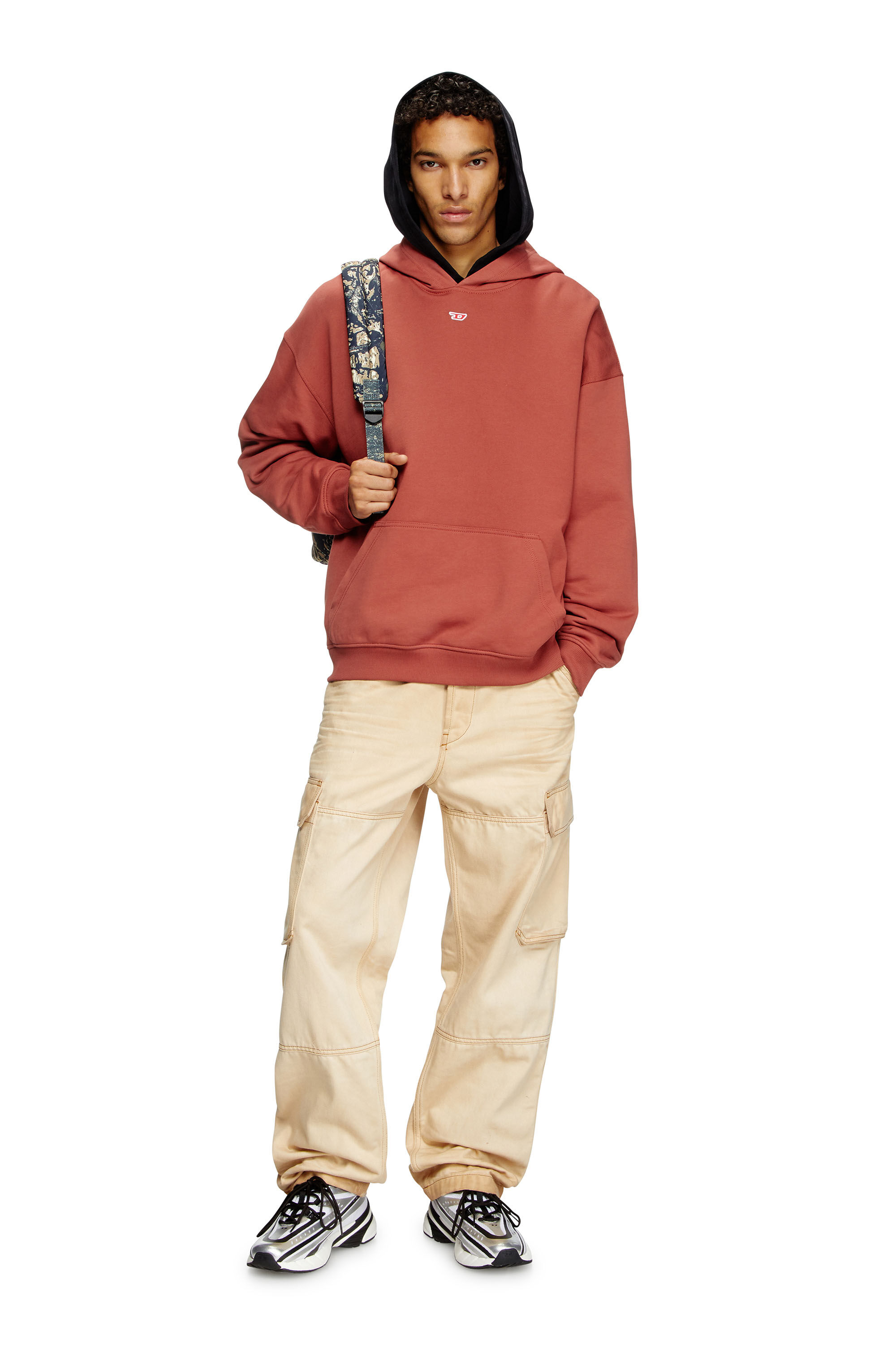 Diesel - S-BOXT-HOOD-D, Man's Hoodie with D logo patch in Red - 1
