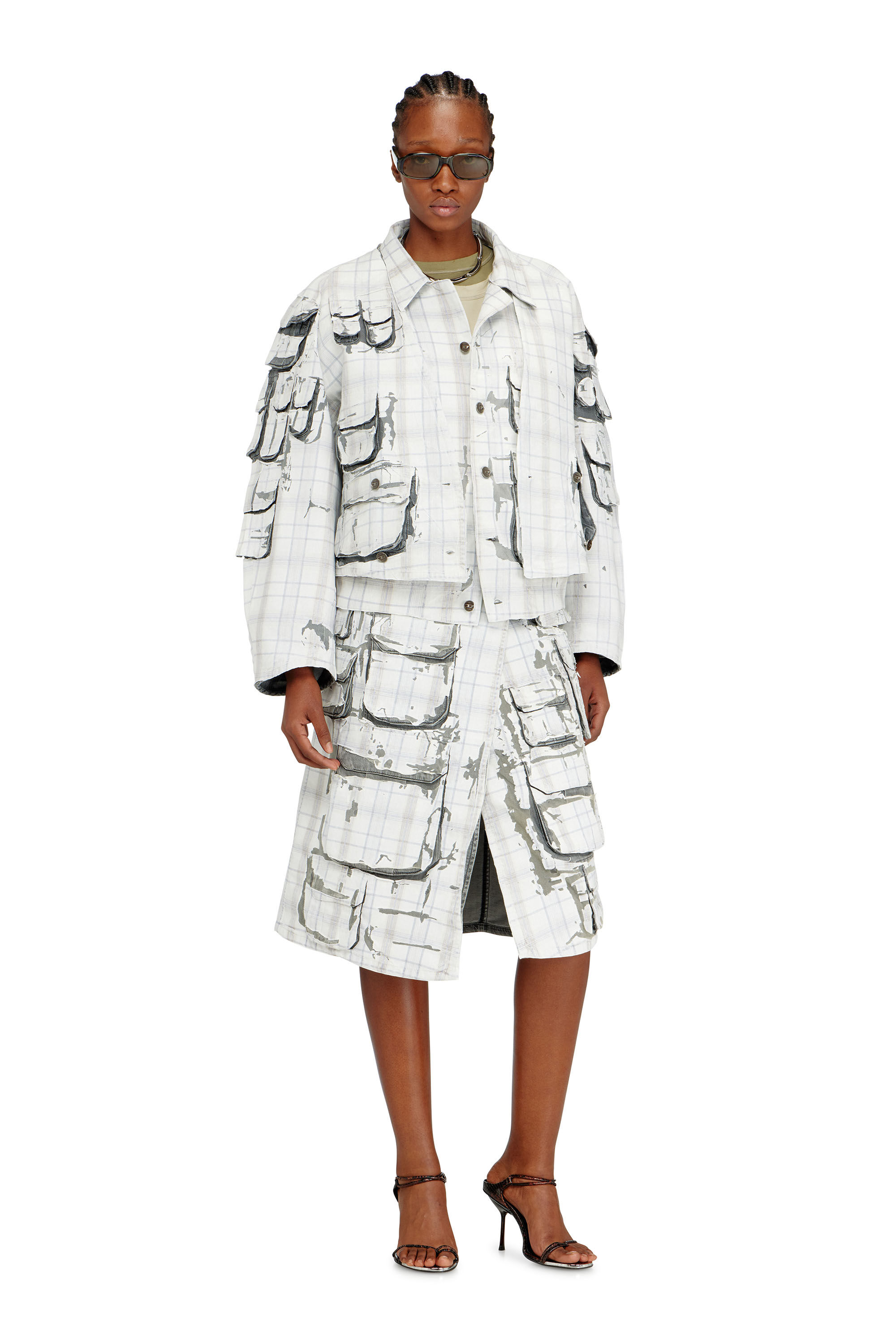 Diesel - DE-VORIN-FSI1, Woman's Denim midi skirt with peel-off effect in Grey - 1