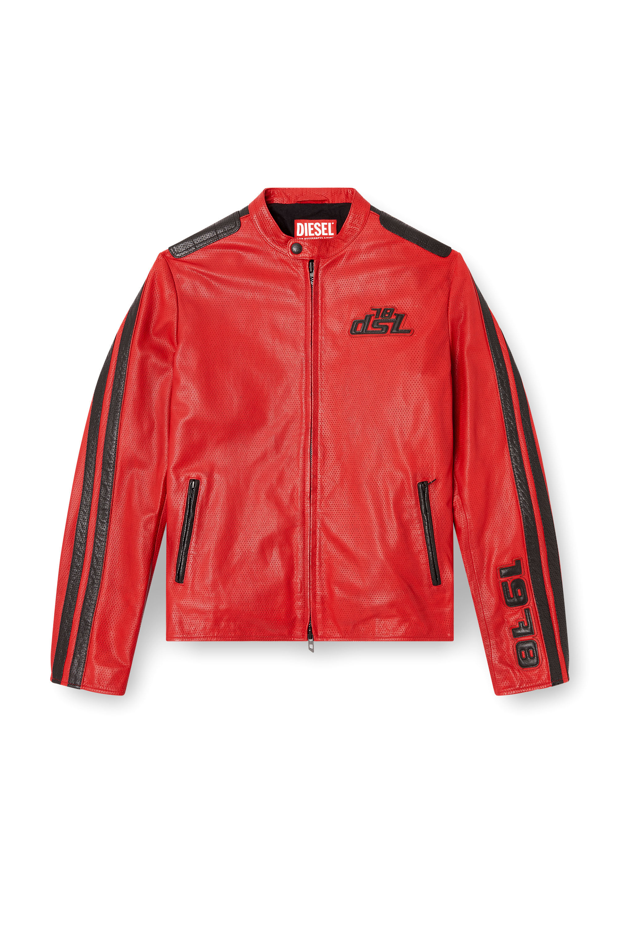 Diesel - L-POP, Unisex's Biker jacket in perforated leather in Red - 2