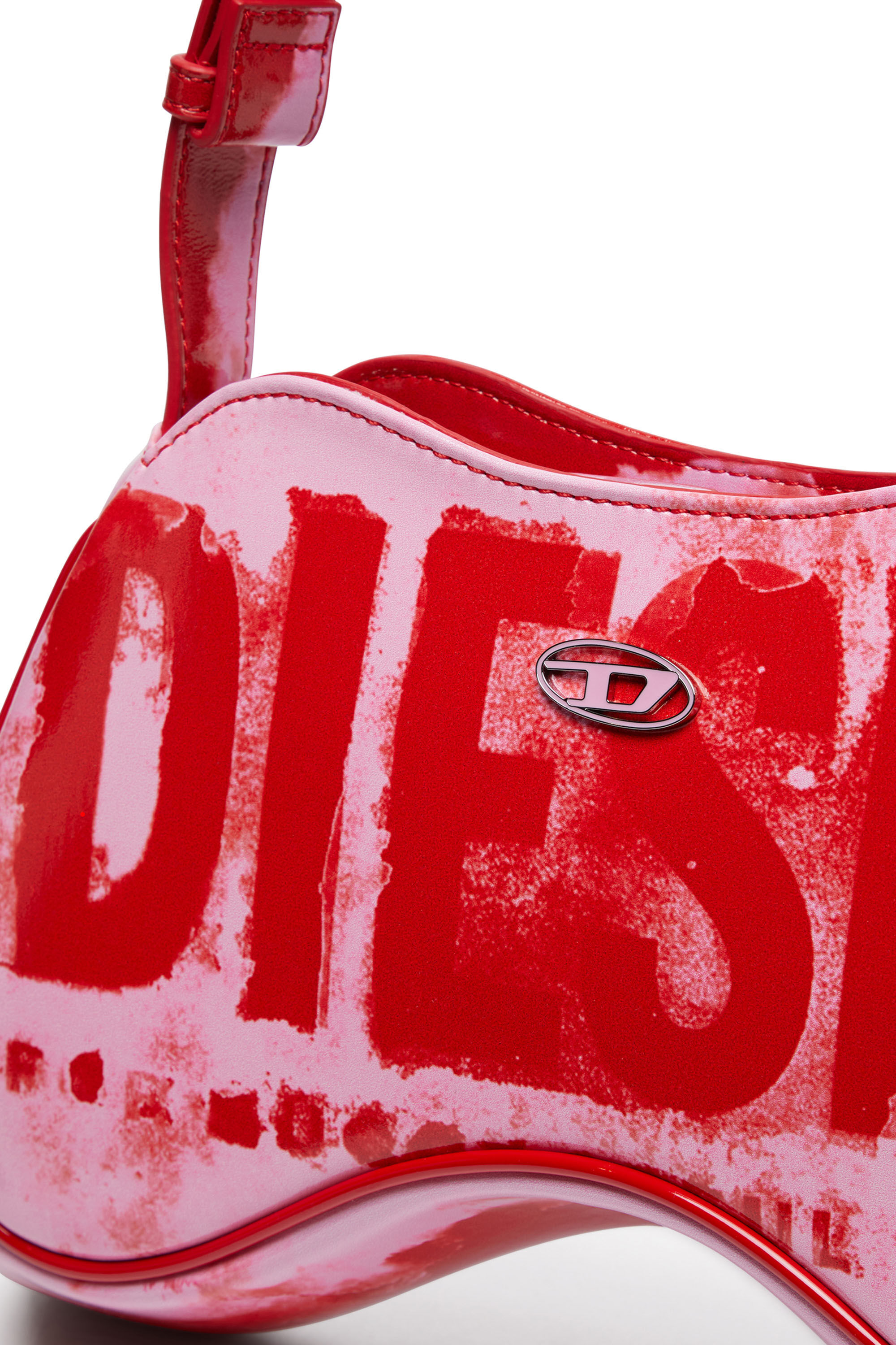 Diesel - PLAY SHOULDER, Woman's Play-Shoulder bag in printed glossy PU in Pink/Red - 2
