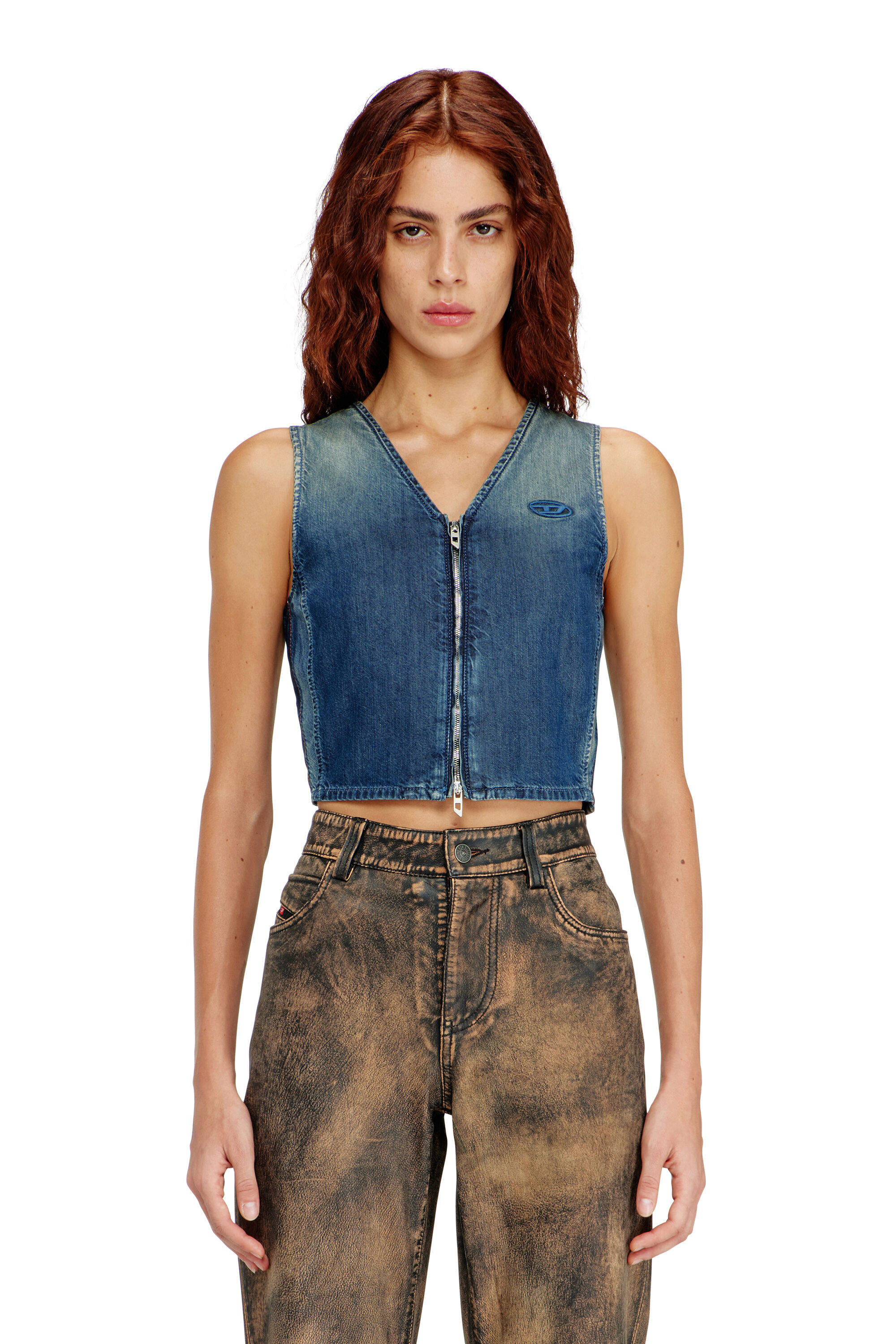 Diesel - DE-MEIO-S, Woman's Cropped denim top with front zip in Blue - 3