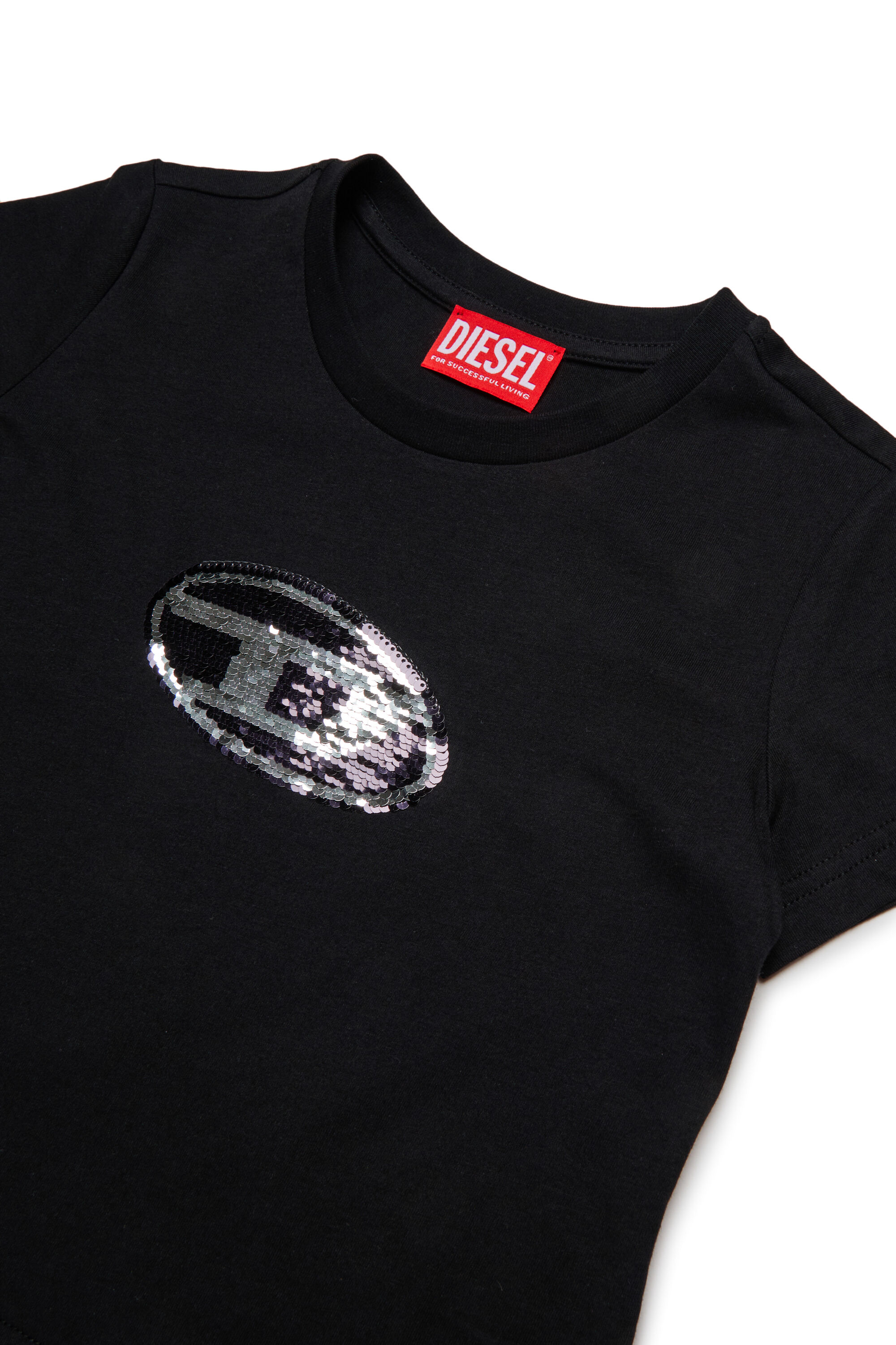 Diesel - TSEQUINSG, Woman's Cotton T-shirt with sequin logo in Black - 3