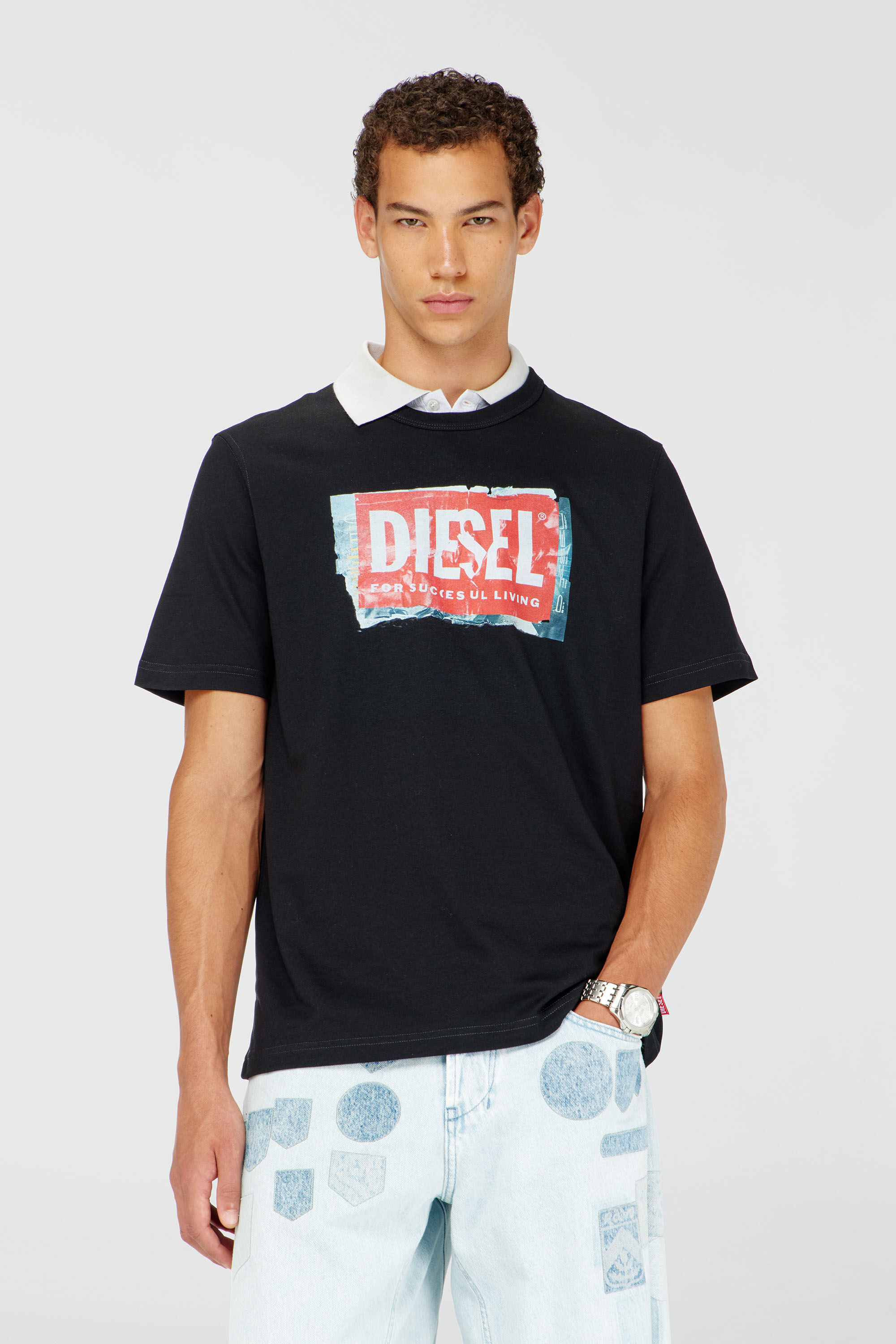 Diesel - T-ADJUST-Q6, Man's T-shirt with crumpled-effect logo in Black - 3