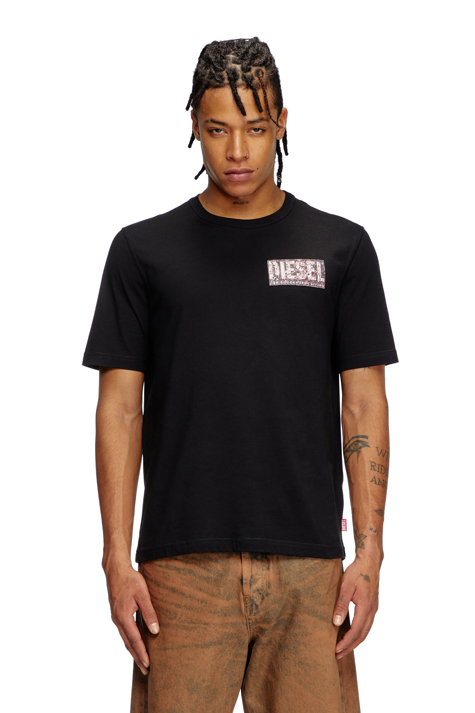 Diesel - T-ADJUST-R19, Man's T-shirt with gabardine patch logo in Black - 3