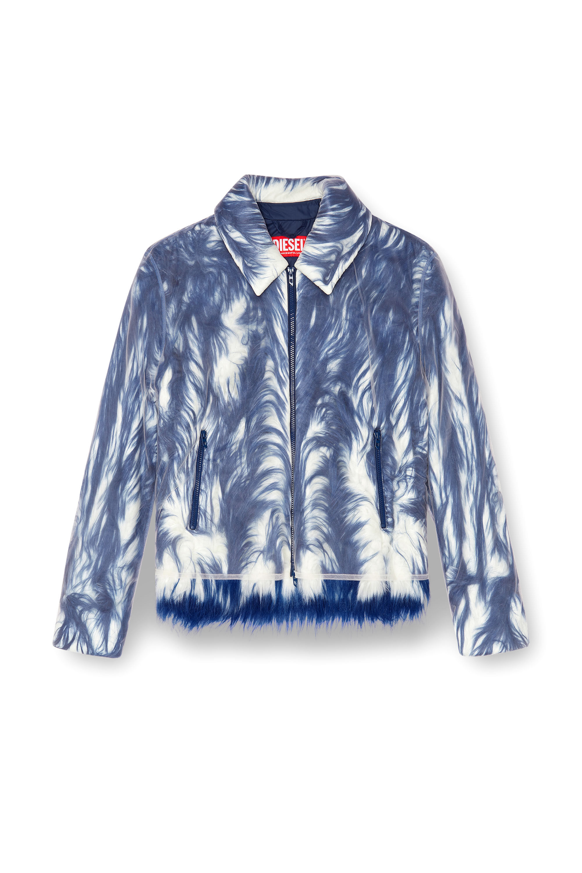 Diesel - W-WOUFY, Man's Fluffy jacket with sheer tulle overlay in Blue - 2