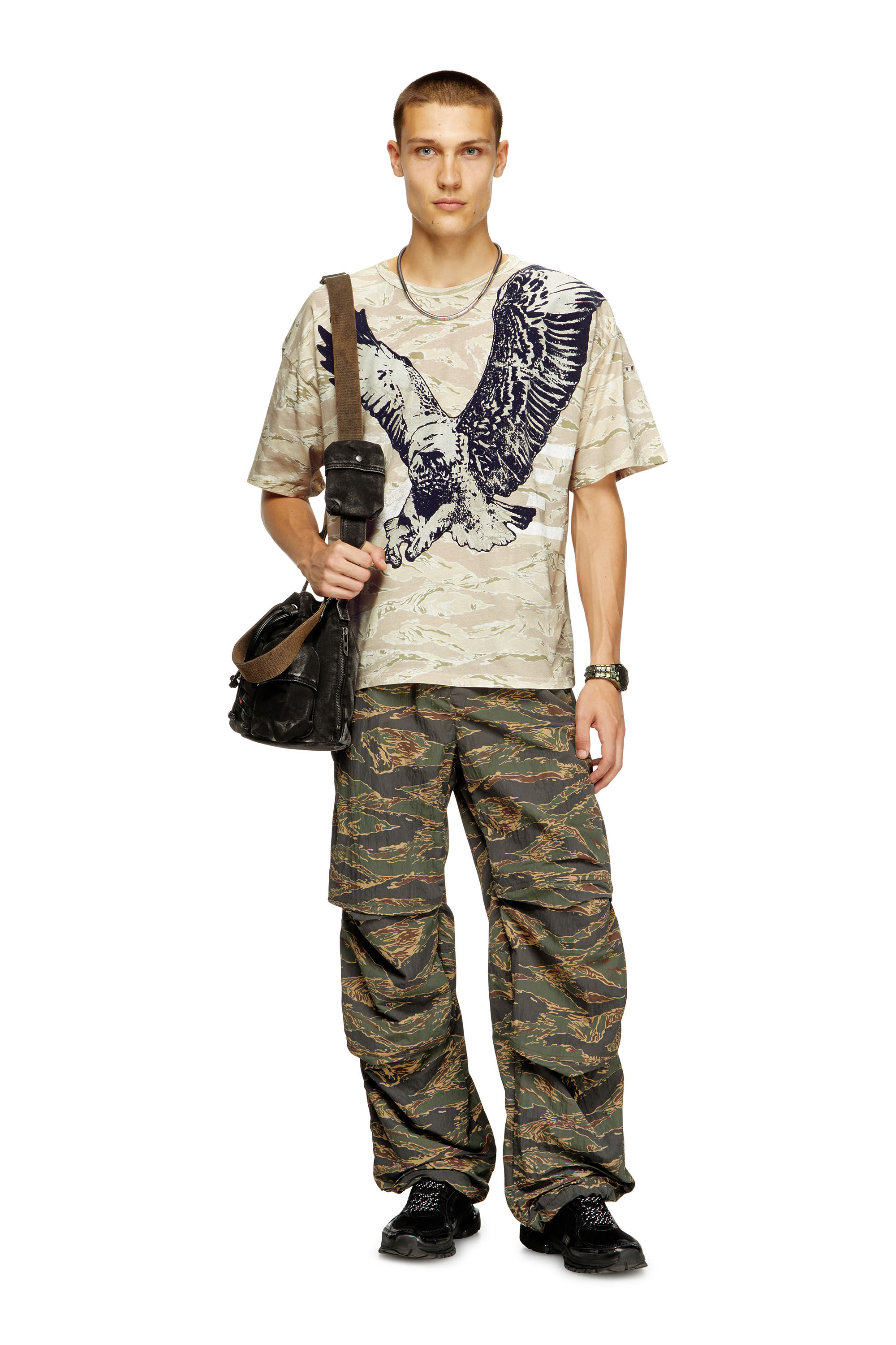 Diesel - T-BOXT-T14, Man's Camo T-shirt with eagle print in Beige - 1