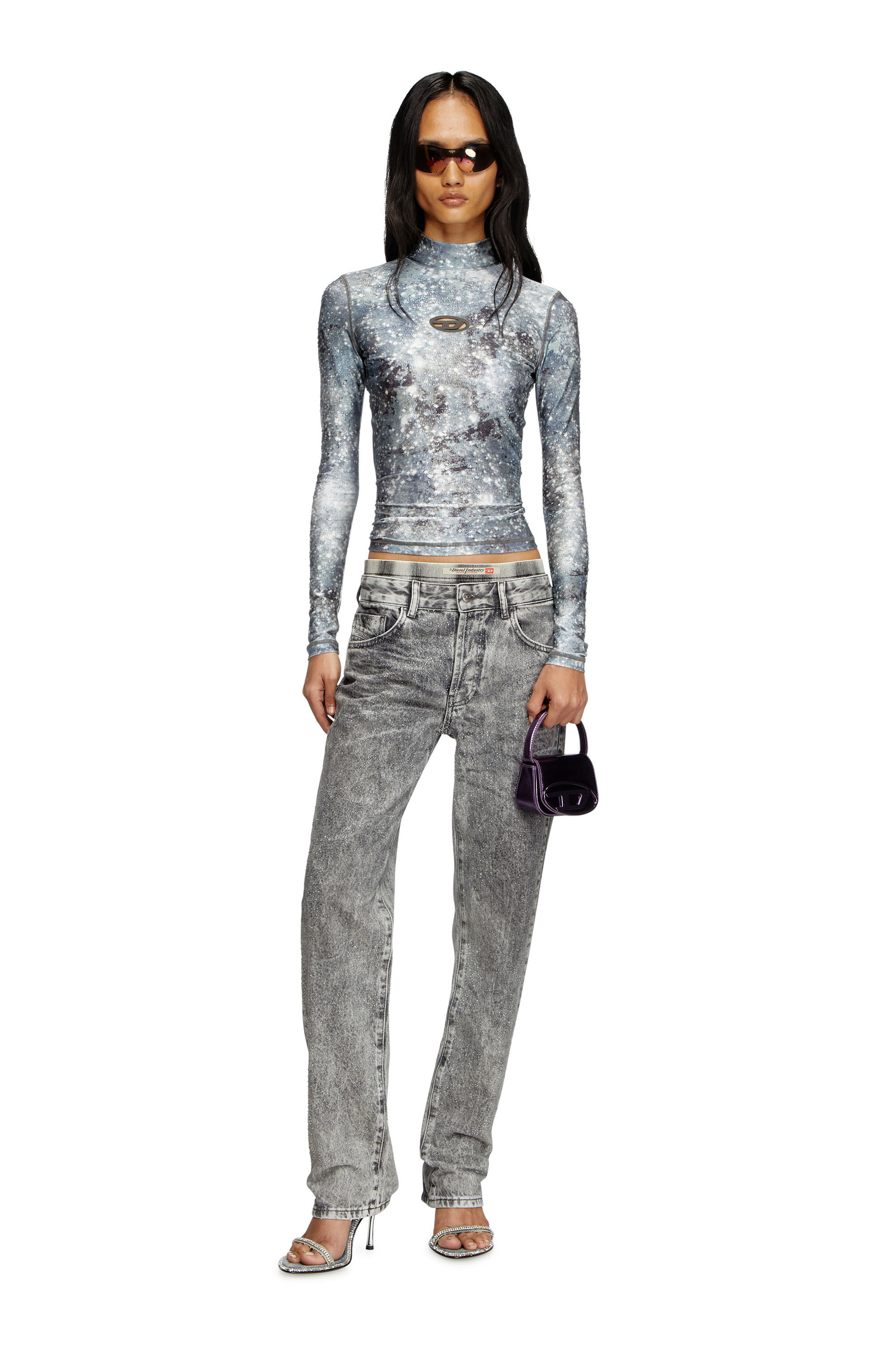 Diesel - T-AKARA, Woman's Long sleeved turtle neck top in Blue/Grey - 1
