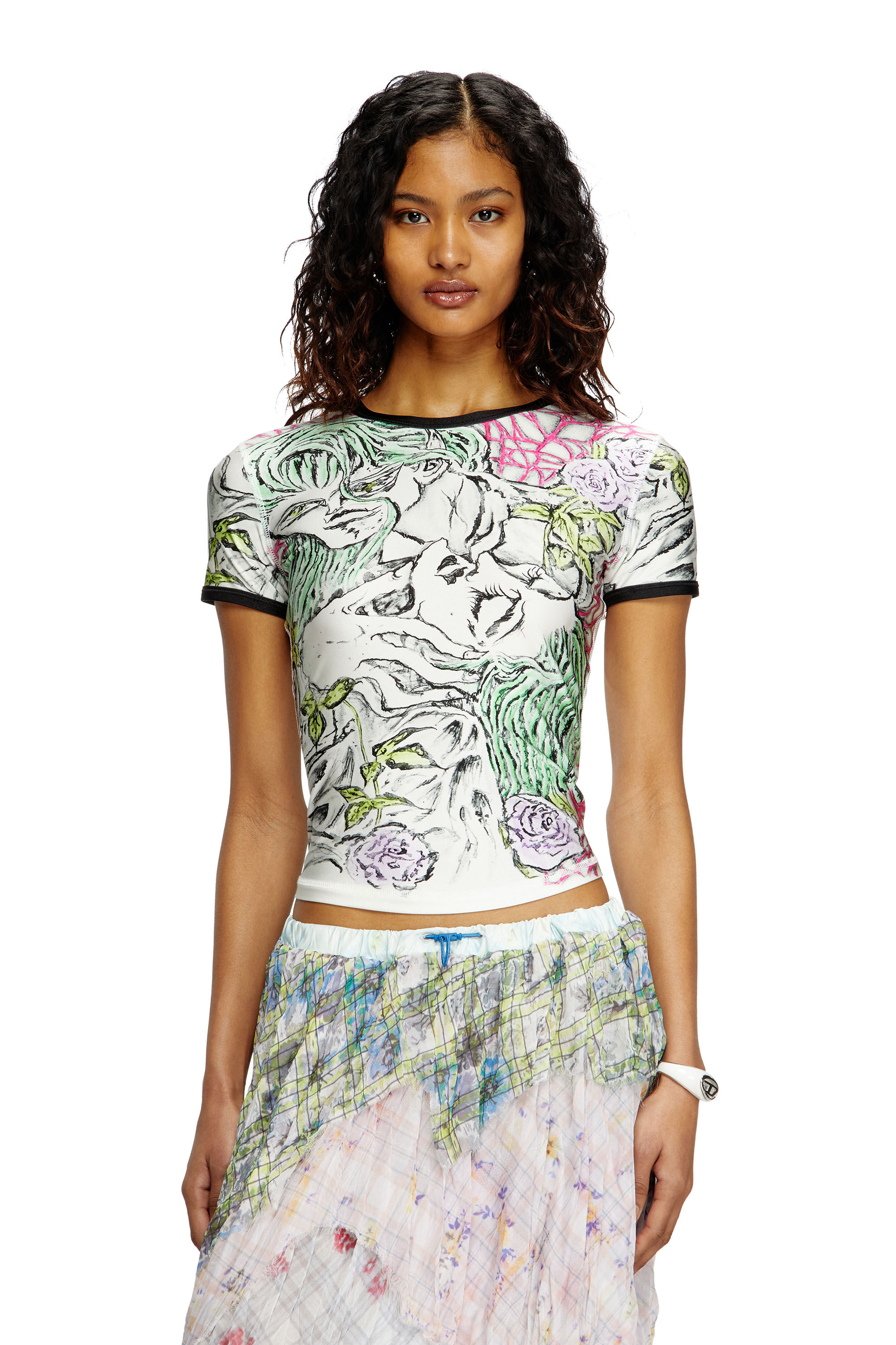 Diesel - T-UNCUTIE-LONG-Q2, Woman's T-shirt with tattoo print in White - 3
