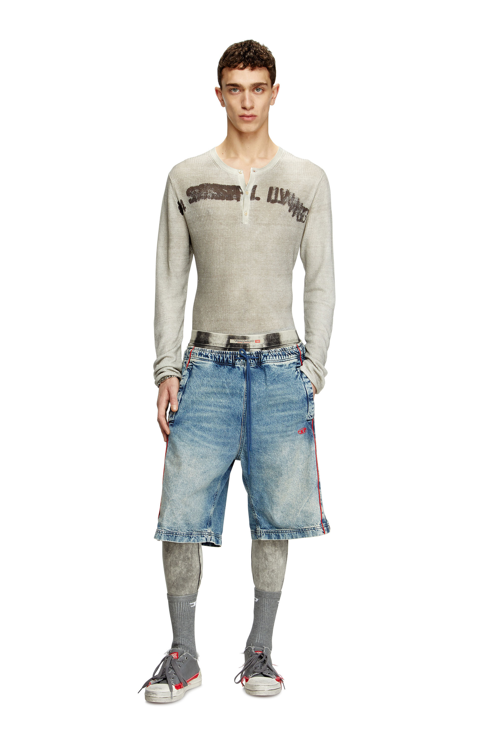 Diesel - K-ROBBY, Unisex's Dirty-effect Henley jumper in linen in Beige - 1