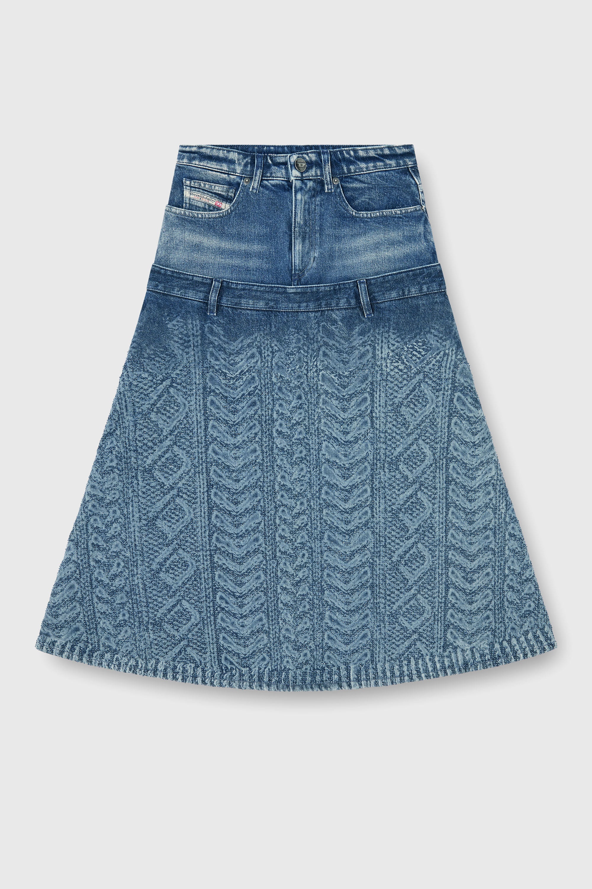 Diesel - DE-VORYA-S1, Woman's Midi skirt in cable-knit-effect denim in Medium blue - 2