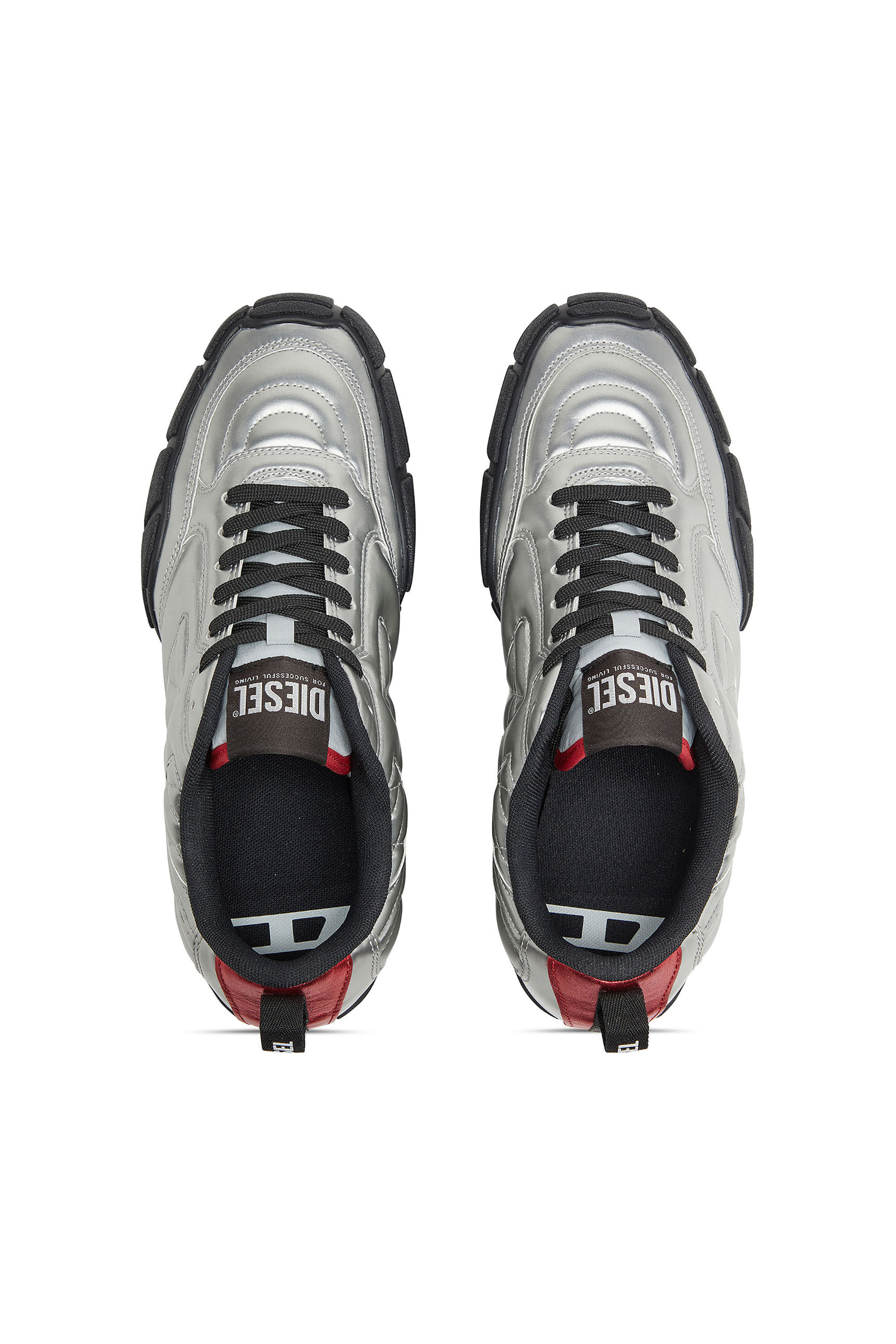 Diesel - S-PAGODHA LOW W, Woman's S-Pagodha-Quilted metallic sneakers in Silver/Black - 4