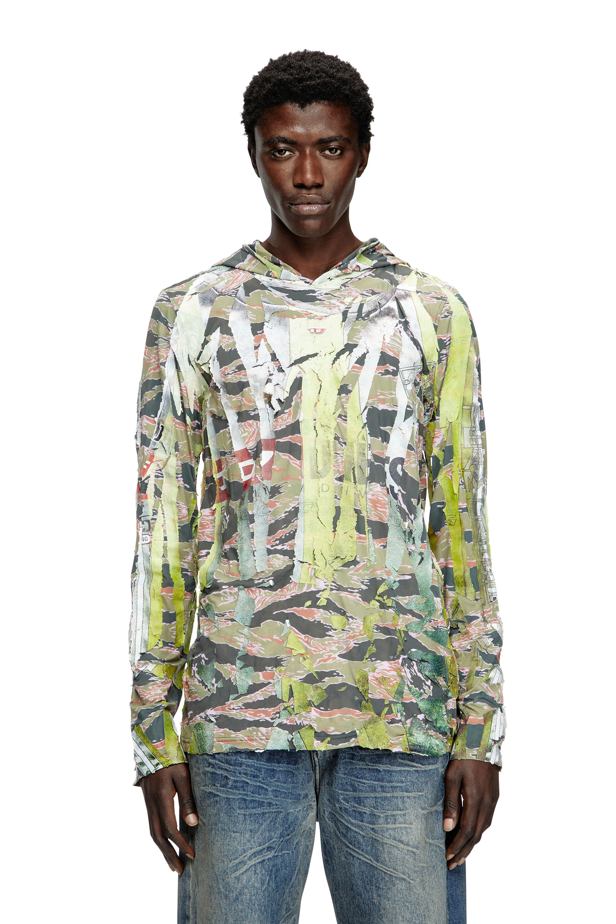 Diesel - T-GILLIS, Unisex's Camo hooded top with cracked over-print in Brown/Green - 3