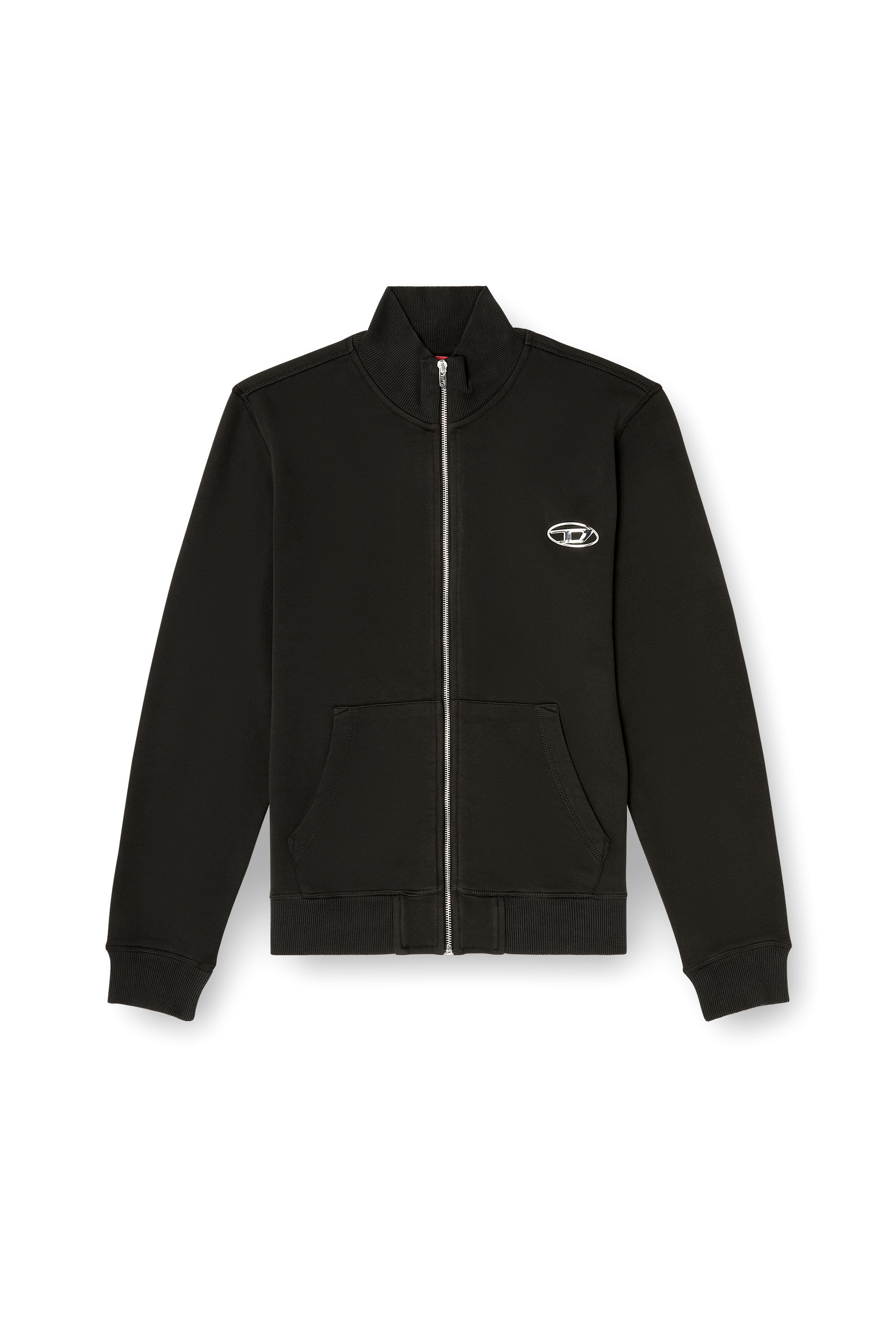 Diesel - S-GINN-ZIP-IOD, Man's Wweatshirt with mock neck and metallic Oval D in Black - 2