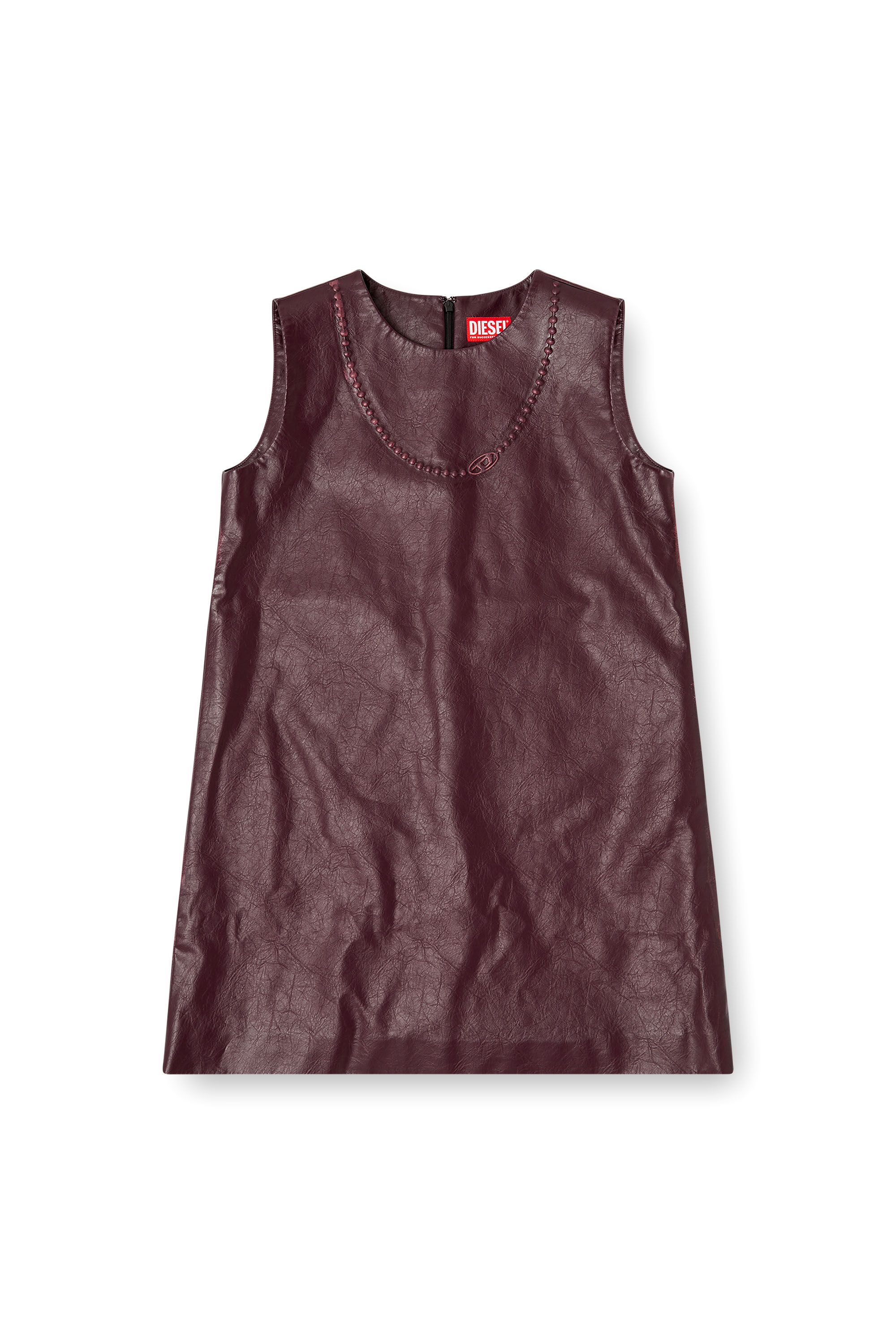 Diesel - FR-D-ARES, Woman's Burgundy sleeveless mini dress in coated fabric in Burgundy - 2