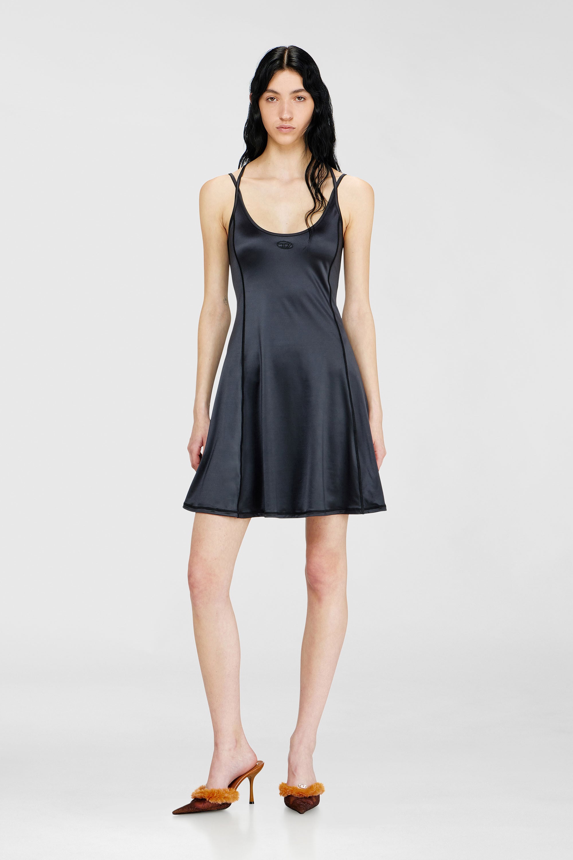 Diesel - D-IMMY, Woman's Fluid mini dress with double straps in Black - 3