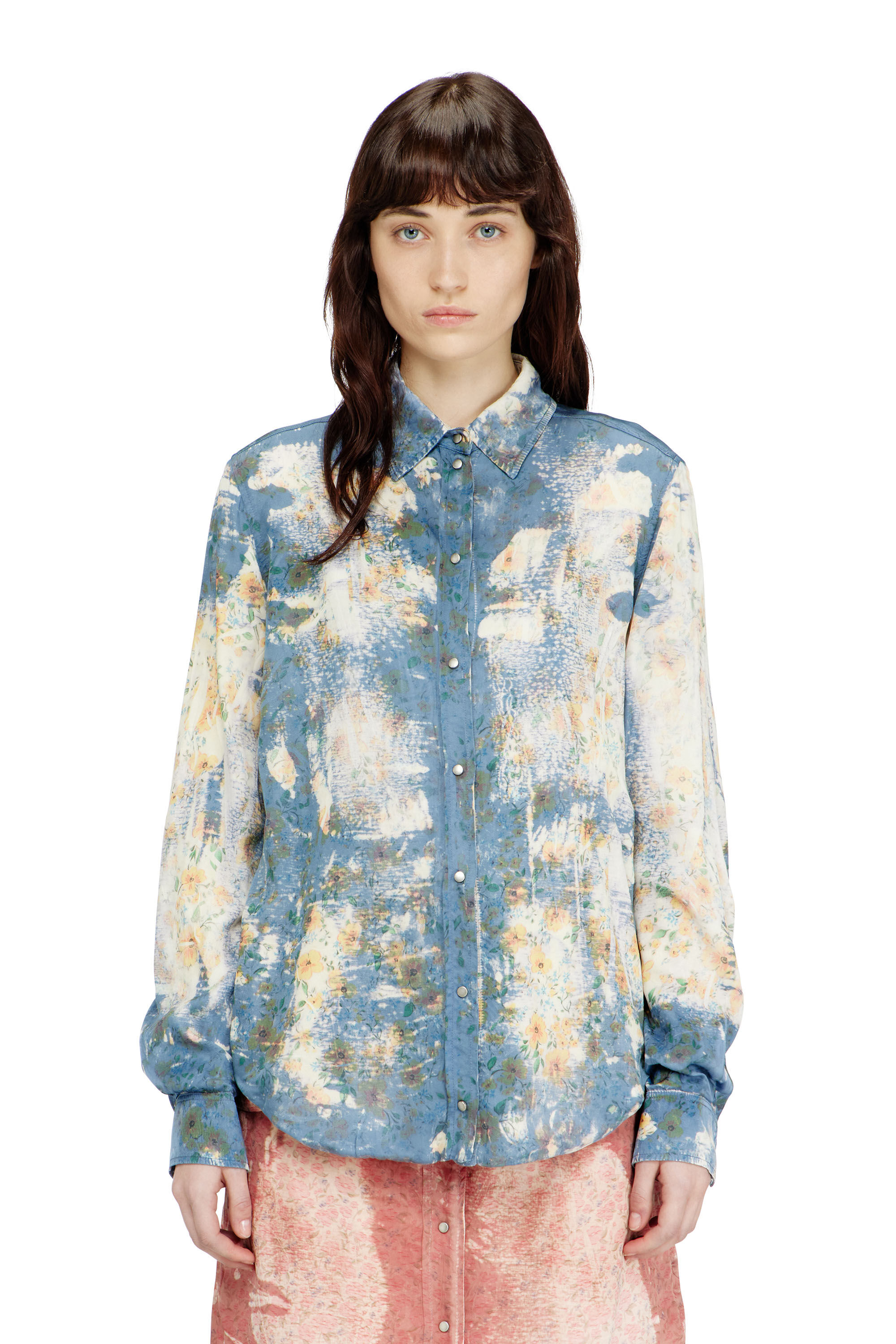Diesel - C-ASSY, Woman's Shirt with floral X-ray effect in Light Blue - 3
