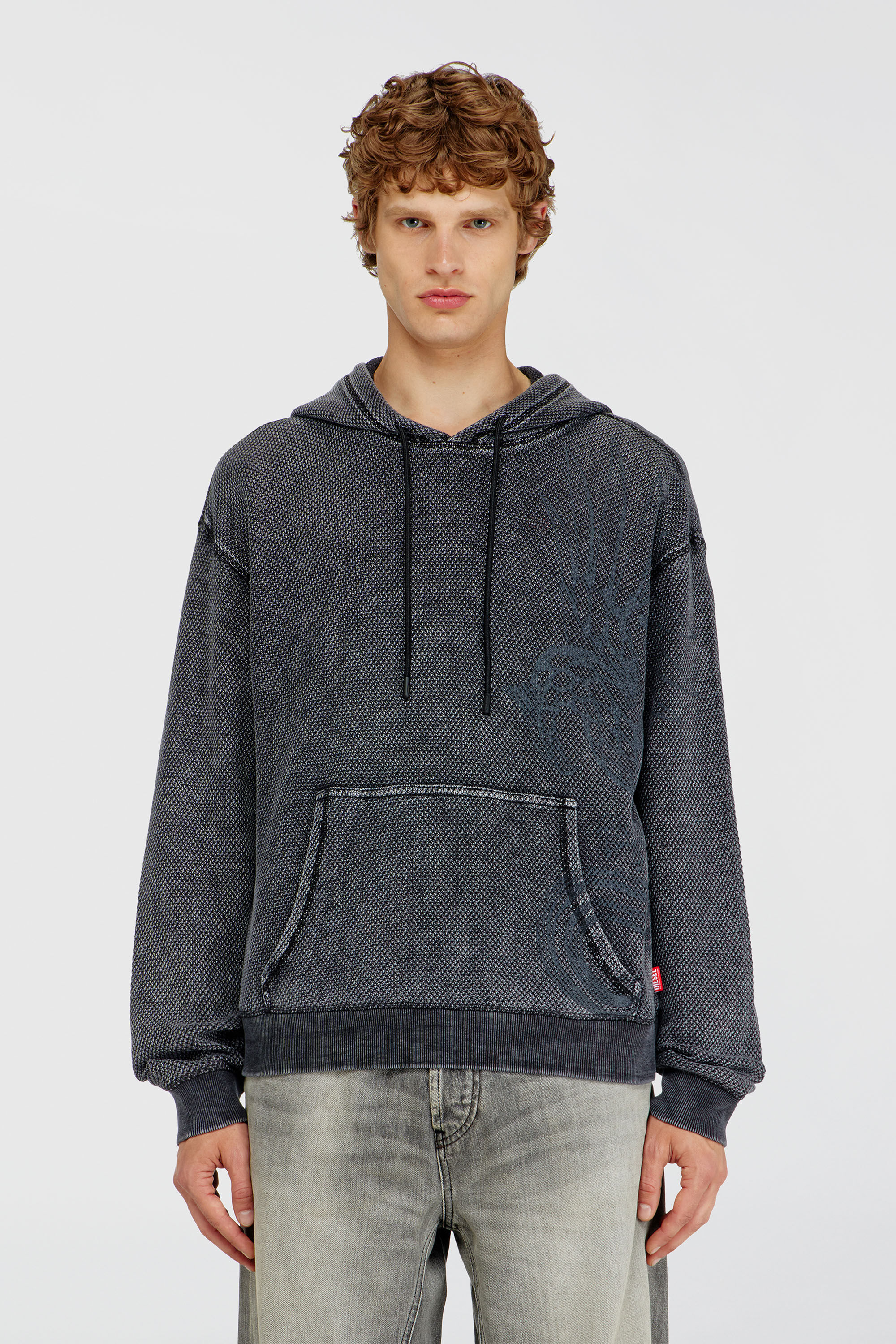 Diesel - S-NORM-HOOD-AA1, Man's Hoodie in textured cotton mesh in Dark grey - 3