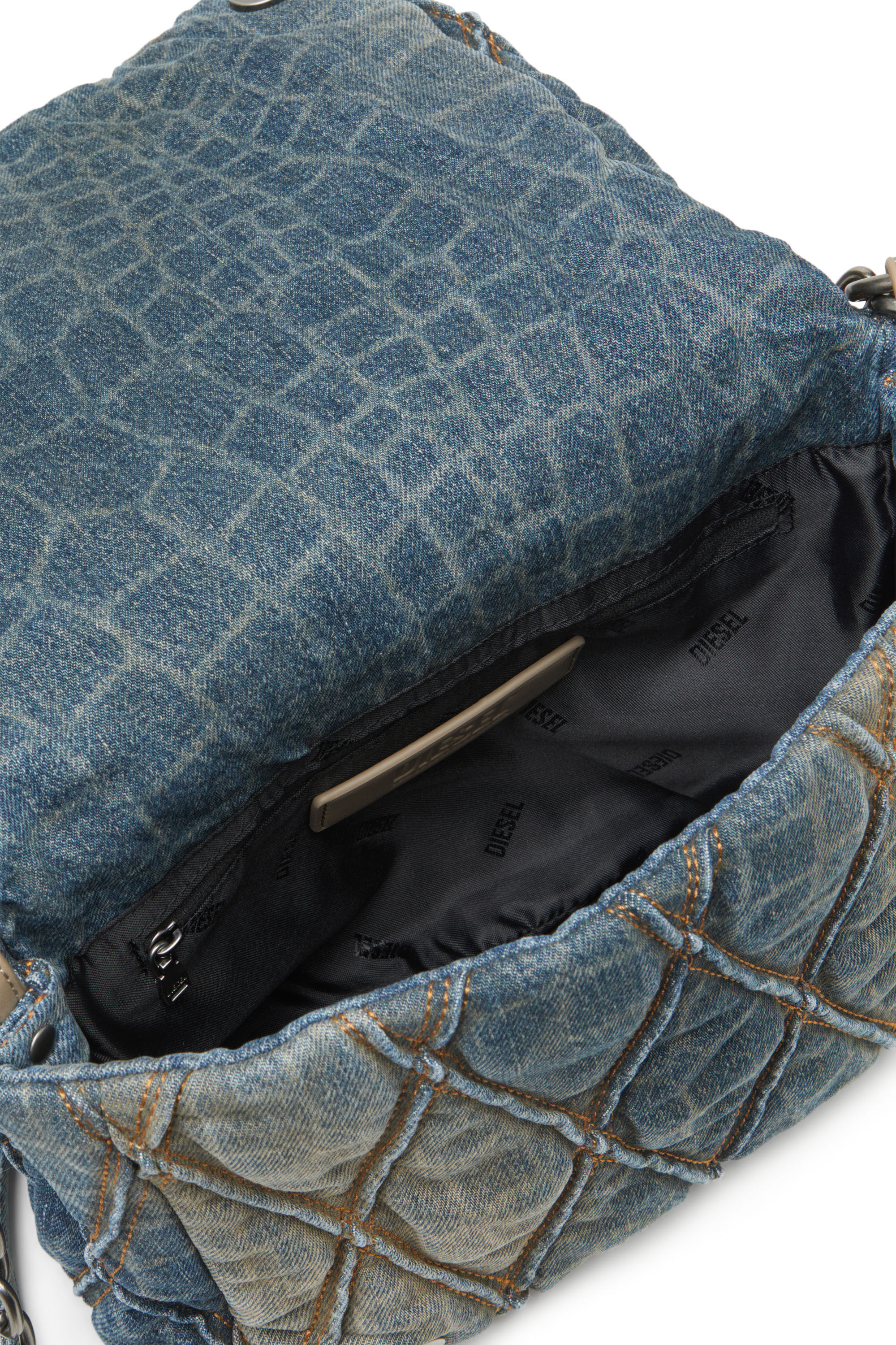 Diesel - CNY CHARM-D SHOULDER M, Woman's Shoulder bag in snake-print quilted denim in Blue - 5
