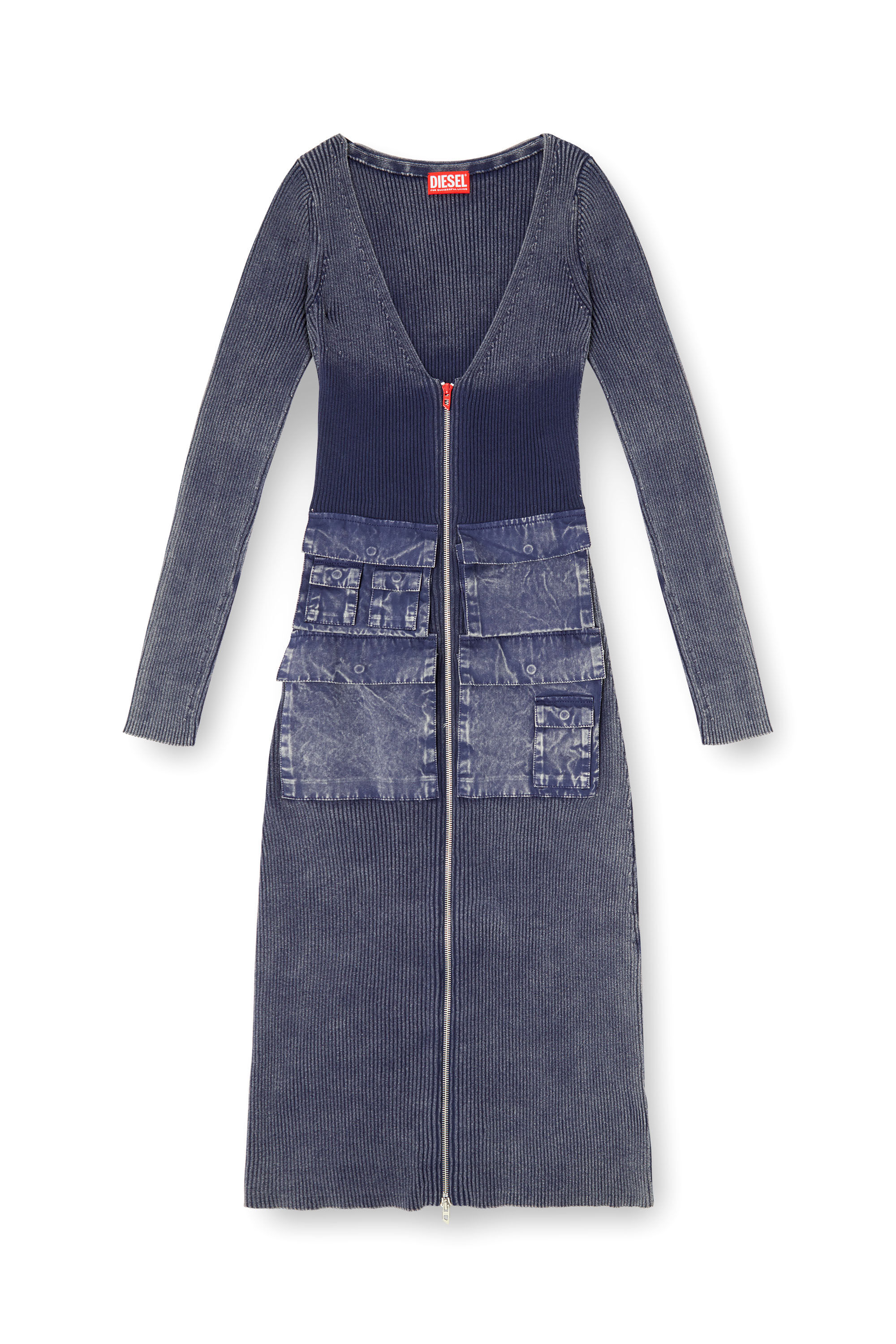Diesel - M-MELTI-LS, Woman's Ribbed midi dress with denim treatment in null - 2