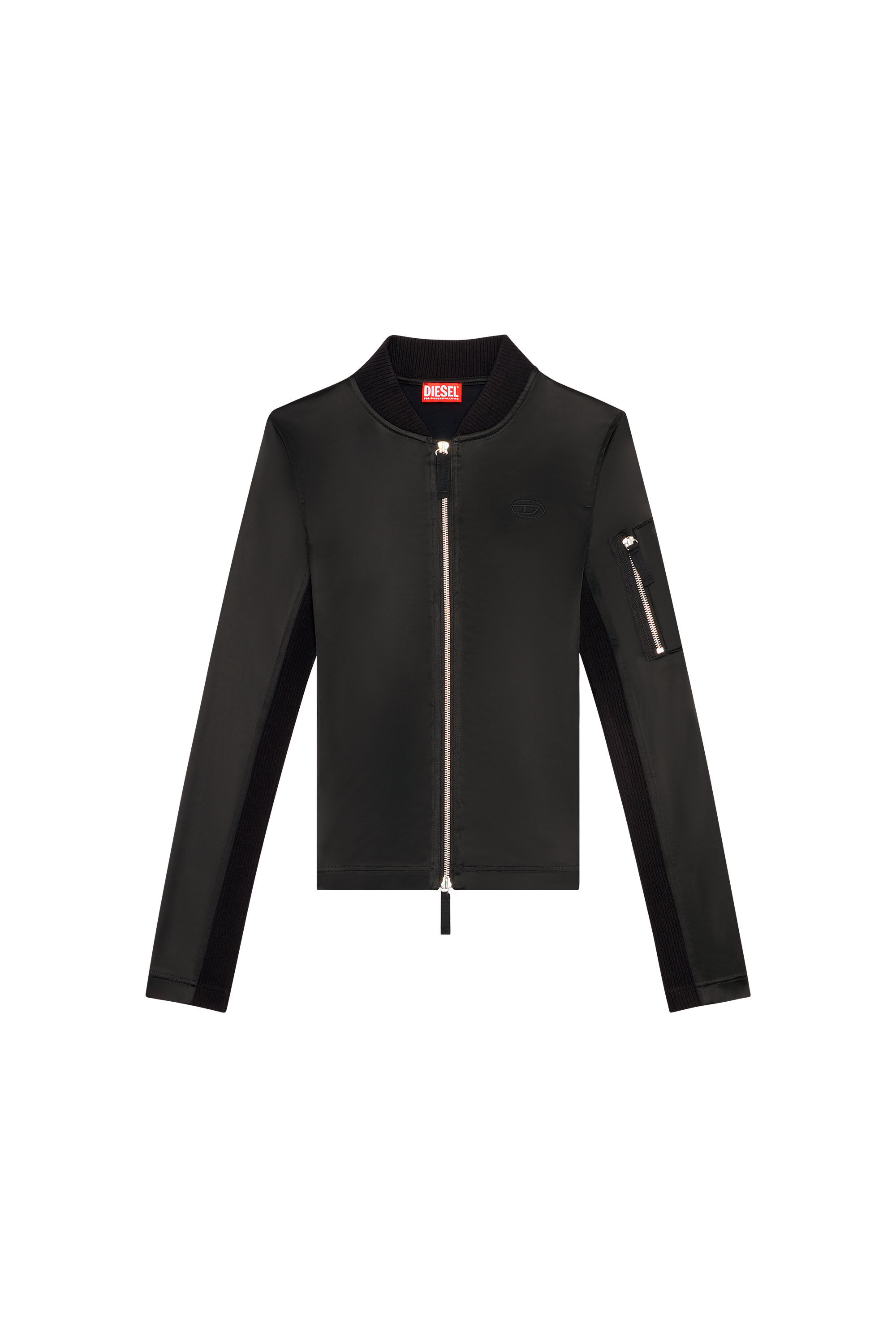 Diesel - T-OPUN, Woman's Track jacket in shiny stretch satin in Black - 2