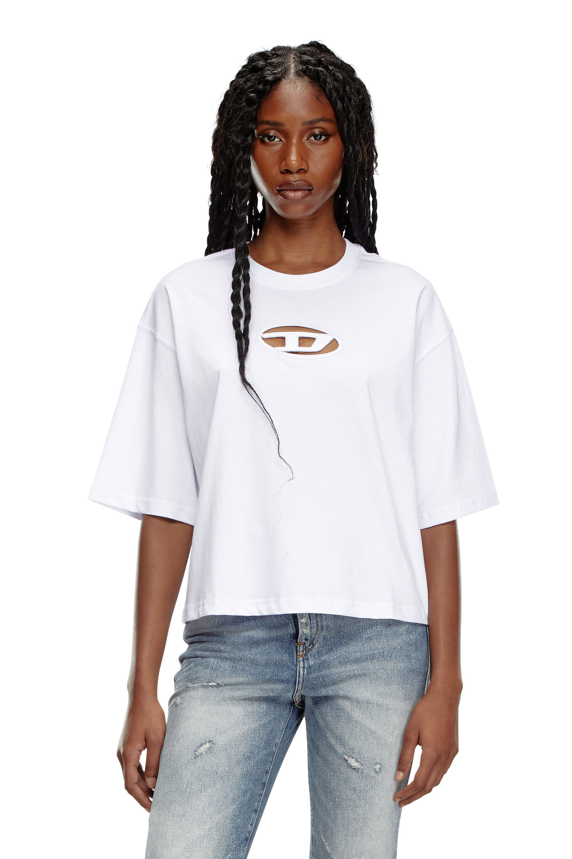 Diesel - T-ROWY-OD, Woman's Boxy T-shirt with embroidered D in White - 3