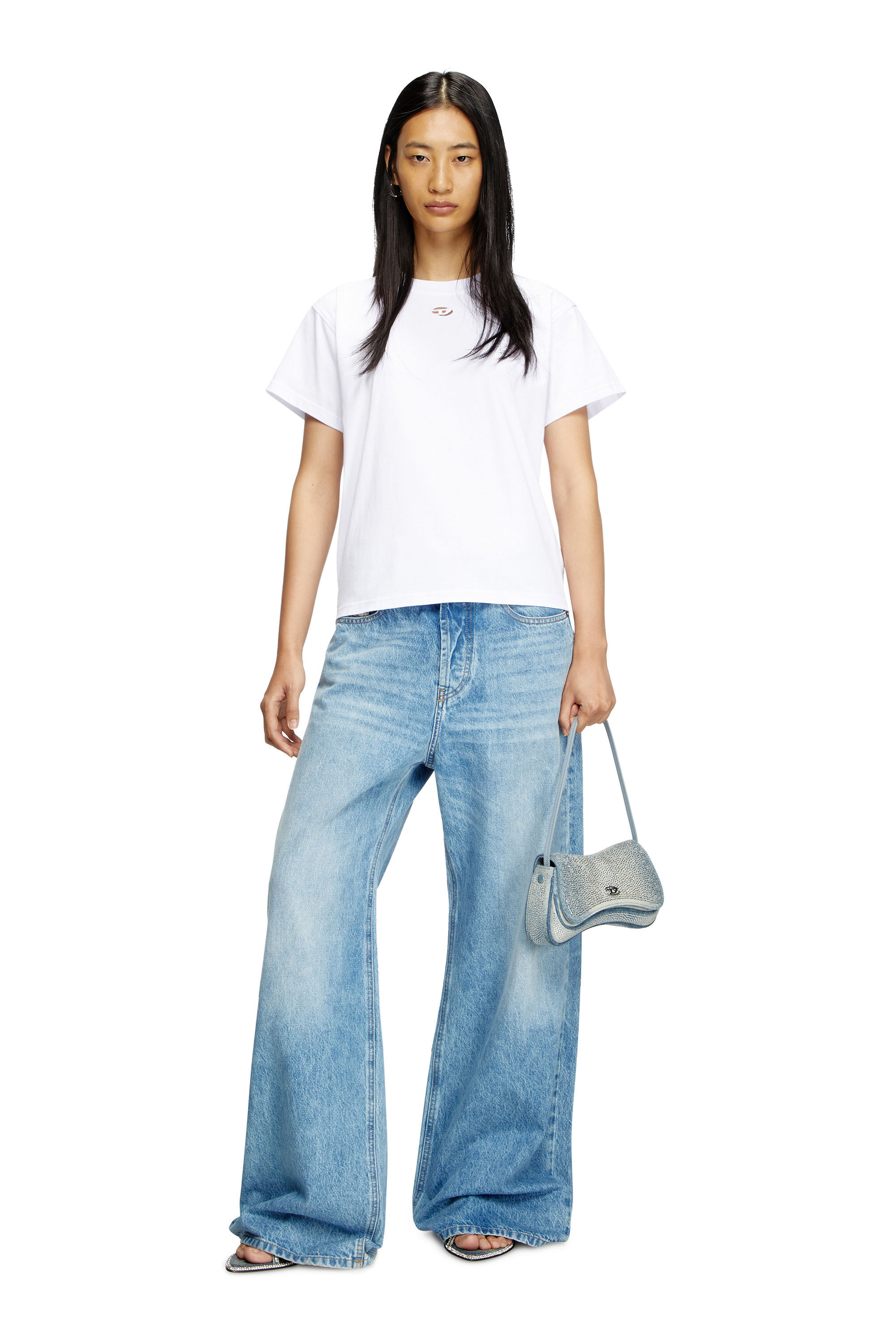 Diesel - T-MAREY, Woman's T-shirt with small Oval D in White - 1