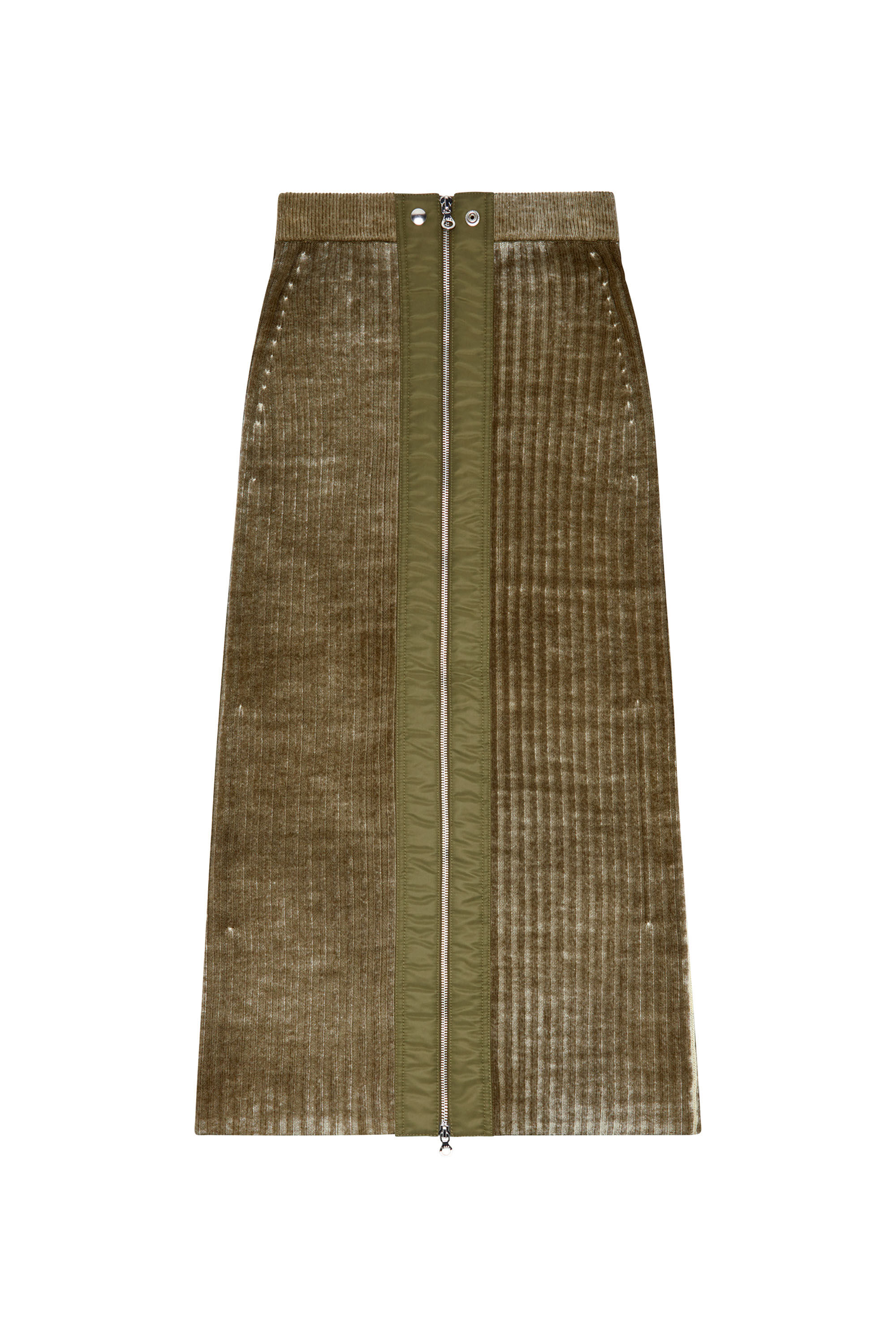 Diesel - M-ASI, Woman's Midi skirt in treated wool knit in Military Green - 2