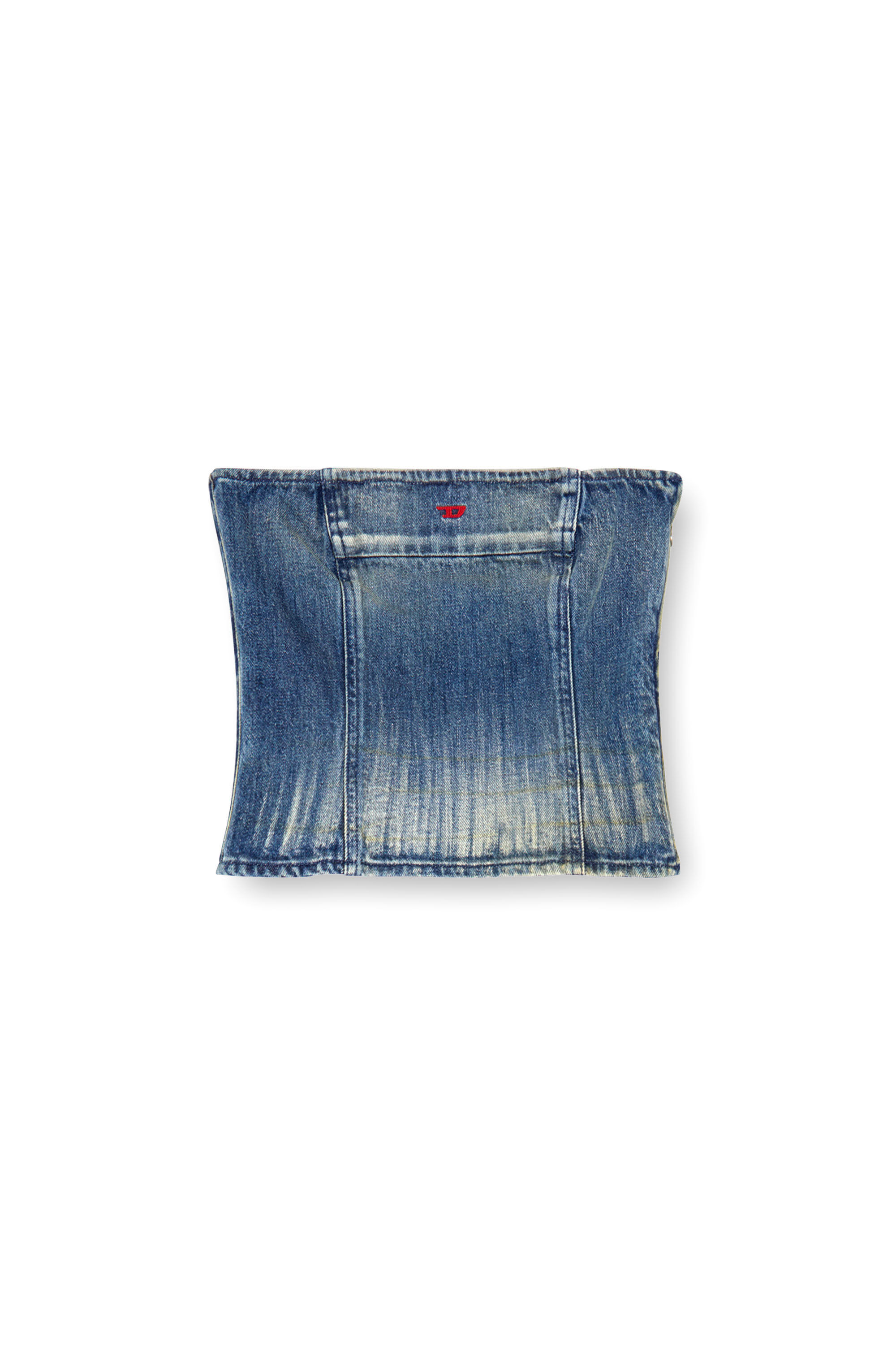 Diesel - DE-VILLE, Woman's Tube top in dirt-wash denim in Medium blue - 2
