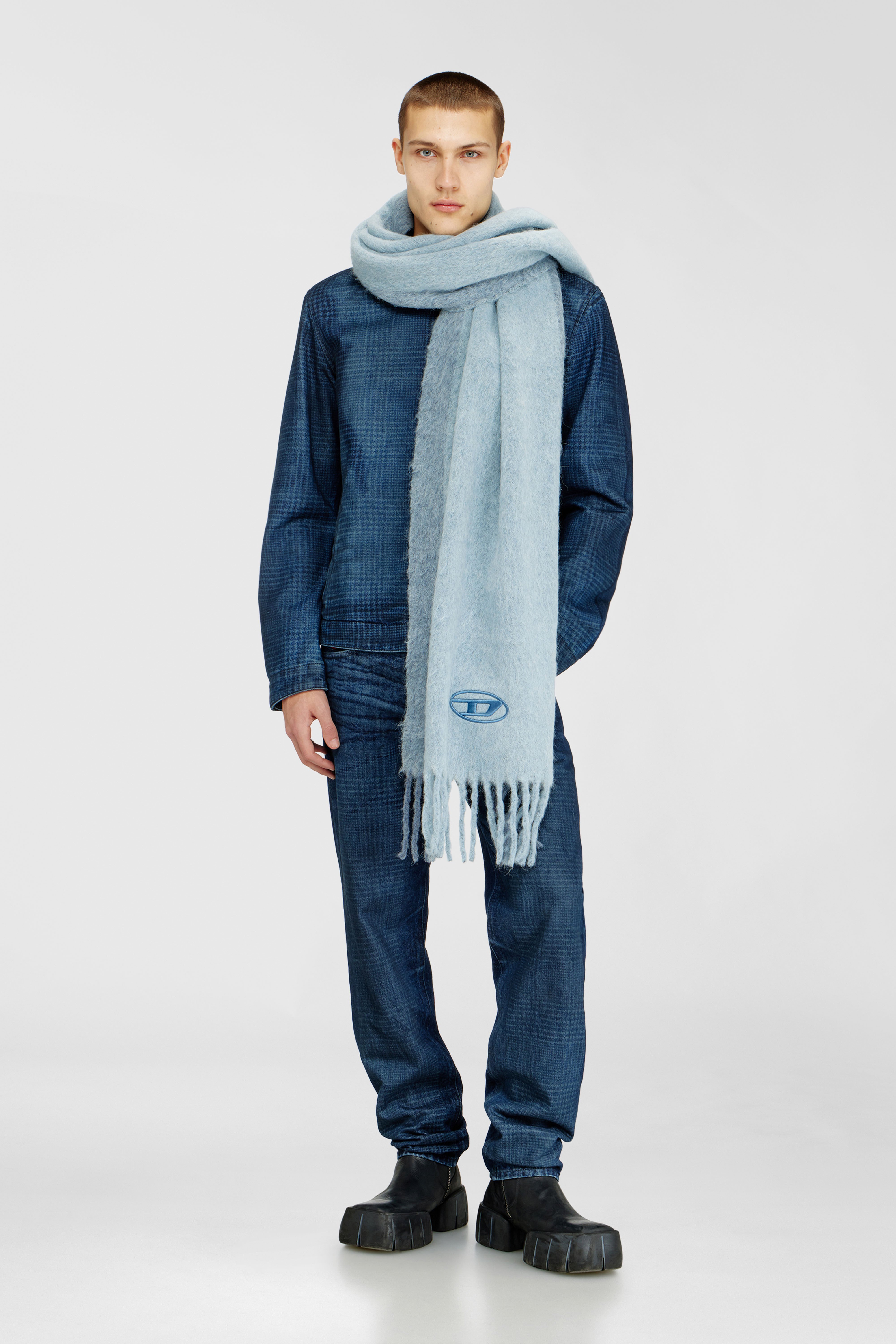 Diesel - S-OLID, Man's Wool-blend scarf with contrast stripes in Light Blue - 4