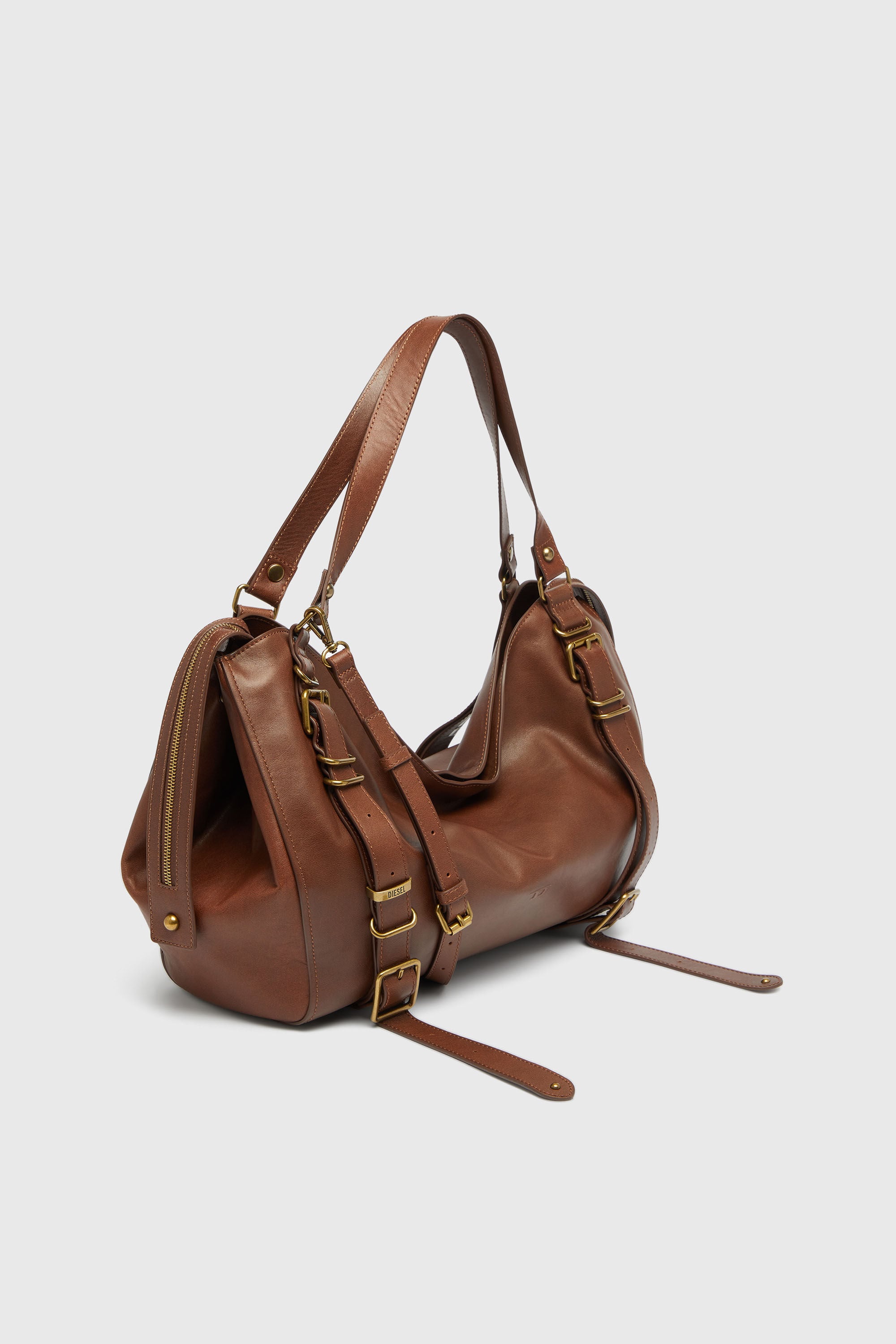 Diesel - D-ONE TOPHANDLE L, Unisex's D-One-Large top-handle bag in treated leather in Brown - 5