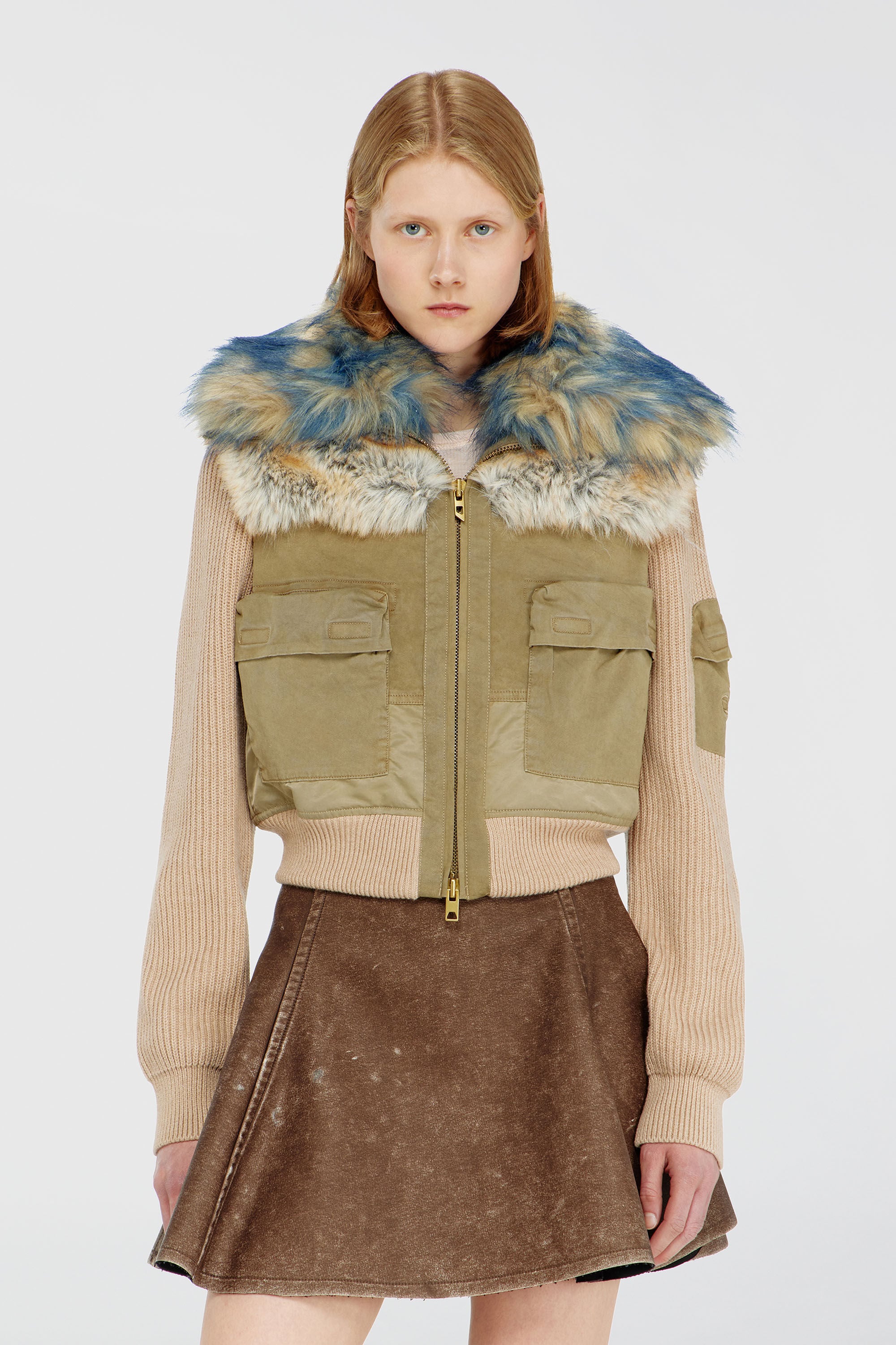 Diesel - G-USTAV, Woman's Bomber jacket with rib-knit and plush trims in Beige - 3