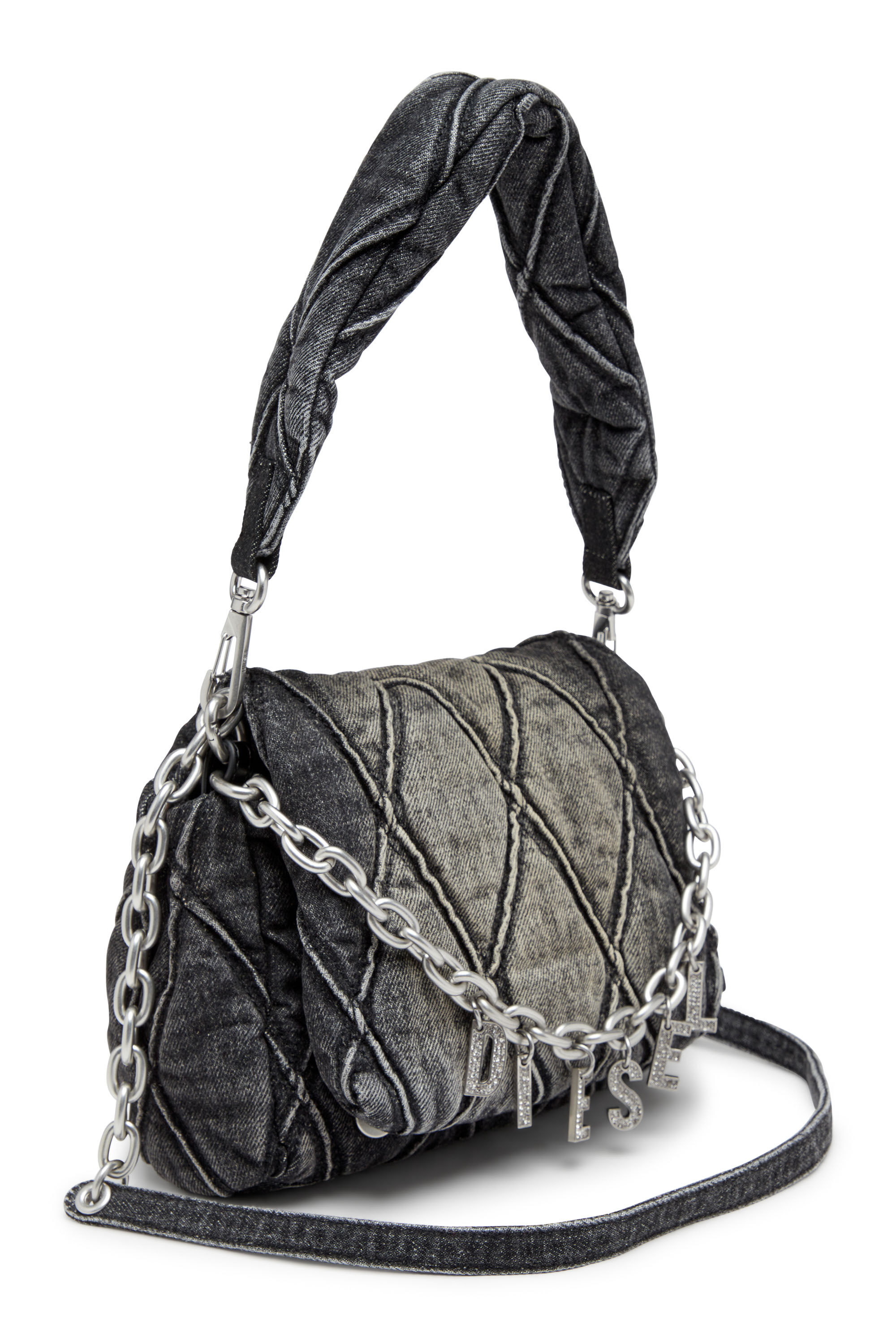 Diesel - CHARM-D SHOULDER S, Woman's Charm-D S-Small shoulder bag in quilted denim in Black - 2