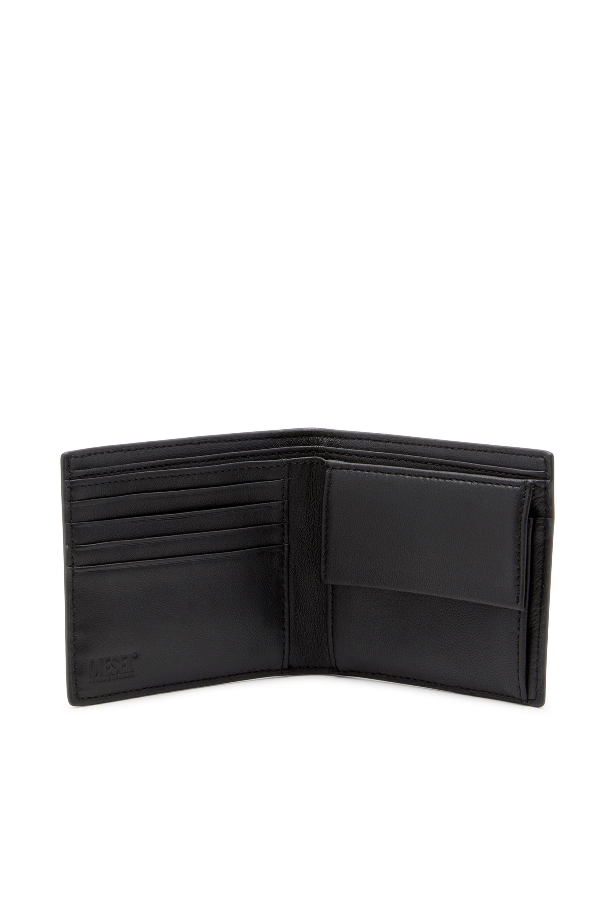 Diesel - DSL 3D BI FOLD COIN S, Man's Leather bi-fold wallet with embossed logo in Black - 3