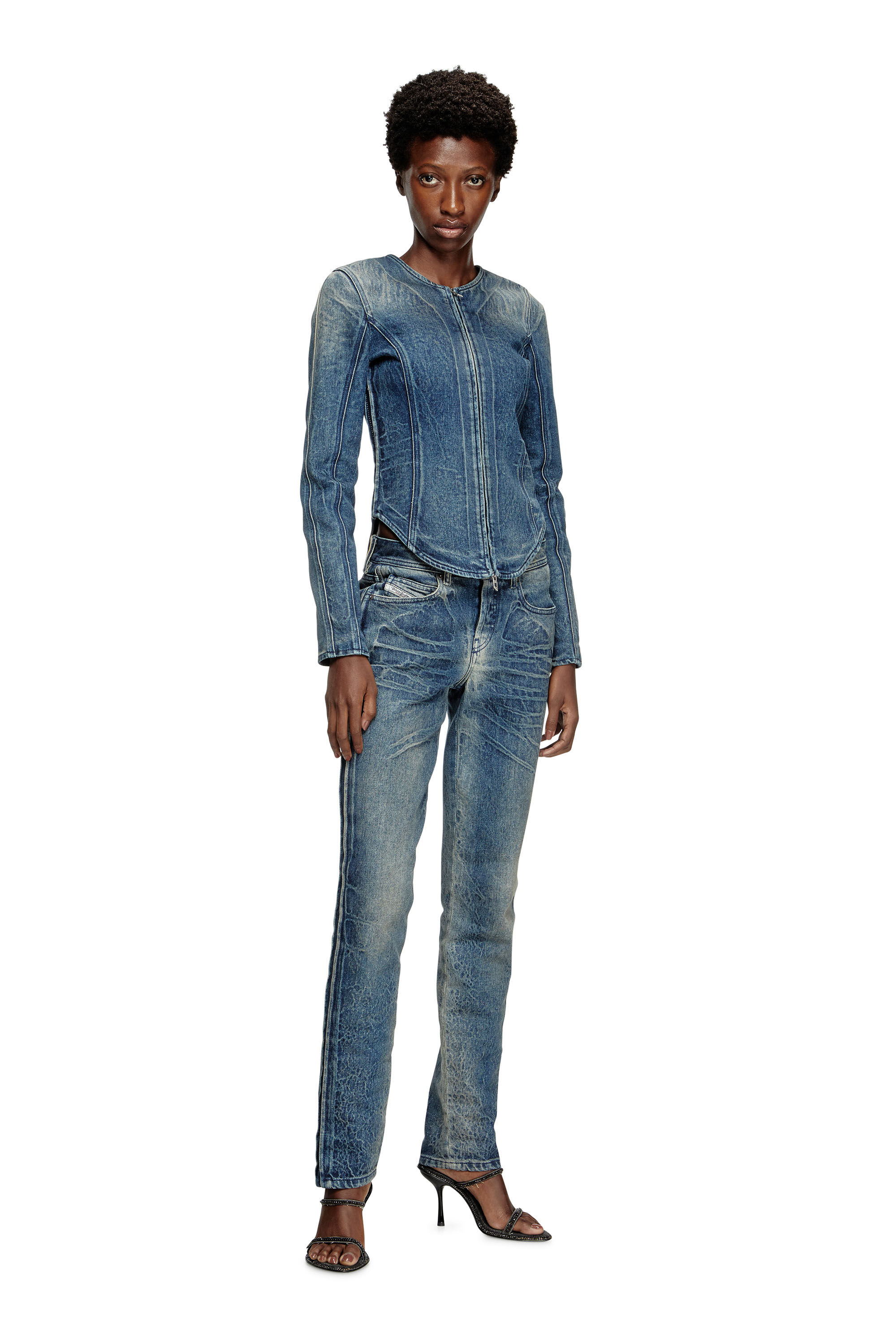 Diesel - DE-GARY-FSG, Woman's Jacket in Ghost Embossed denim in Dark Blue - 1