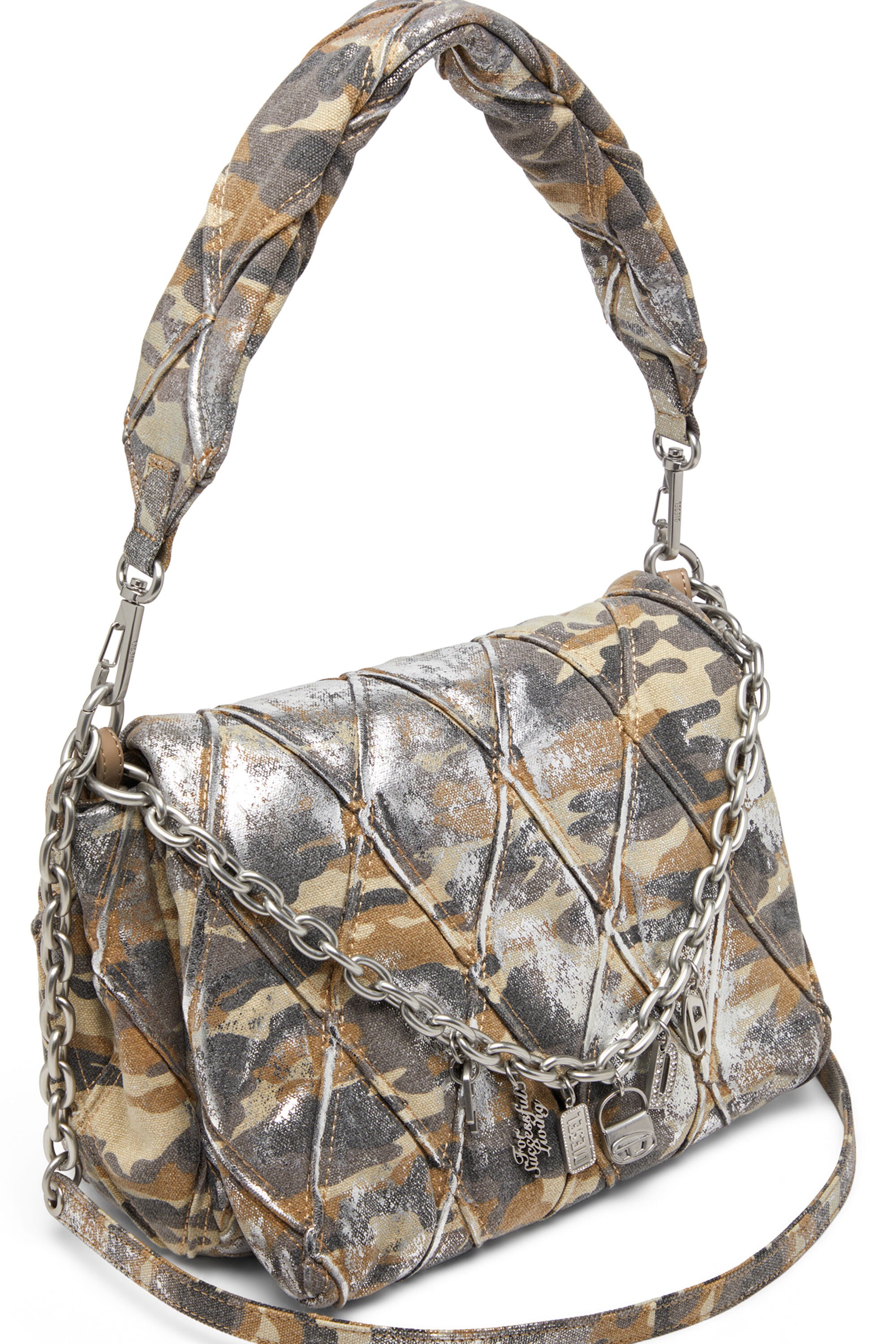 Diesel - CHARM-D SHOULDER M, Woman's Charm-D M-Shoulder bag in metallic camo canvas in Multicolor/Brown - 2