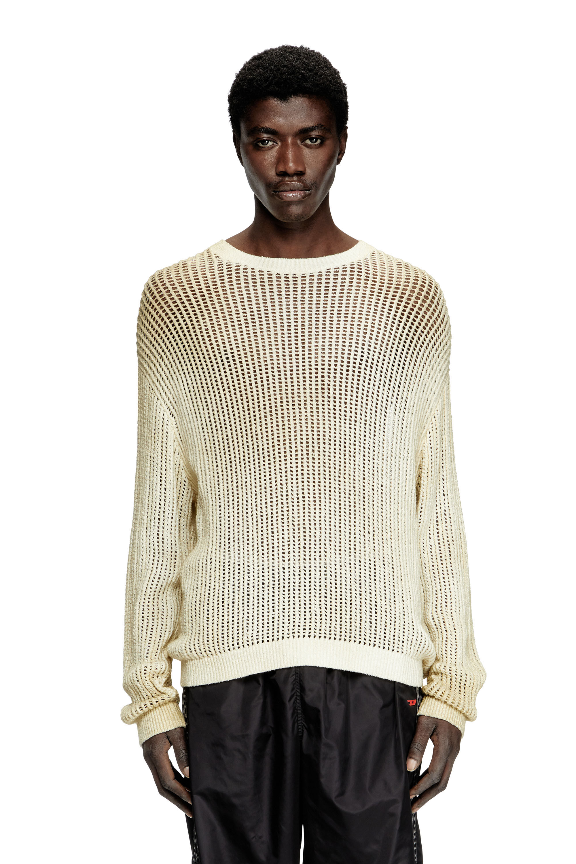 Diesel - K-SKUAT, Man's Open-knit jumper with distressed effect in Beige - 3