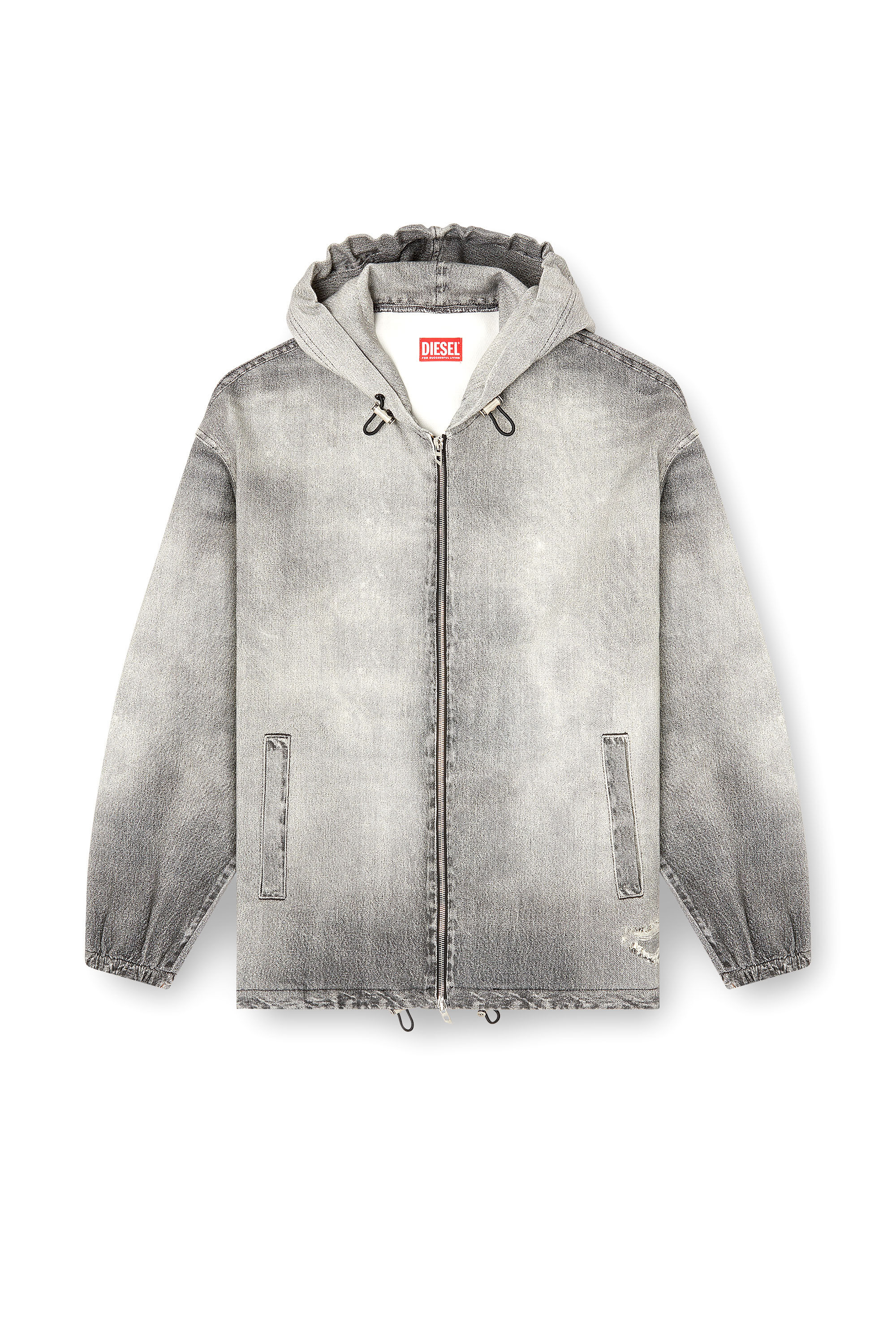 Diesel - D-WYNNY JOGG, Man's Hooded jacket in trompe l'oeil JoggJeans in Grey - 2