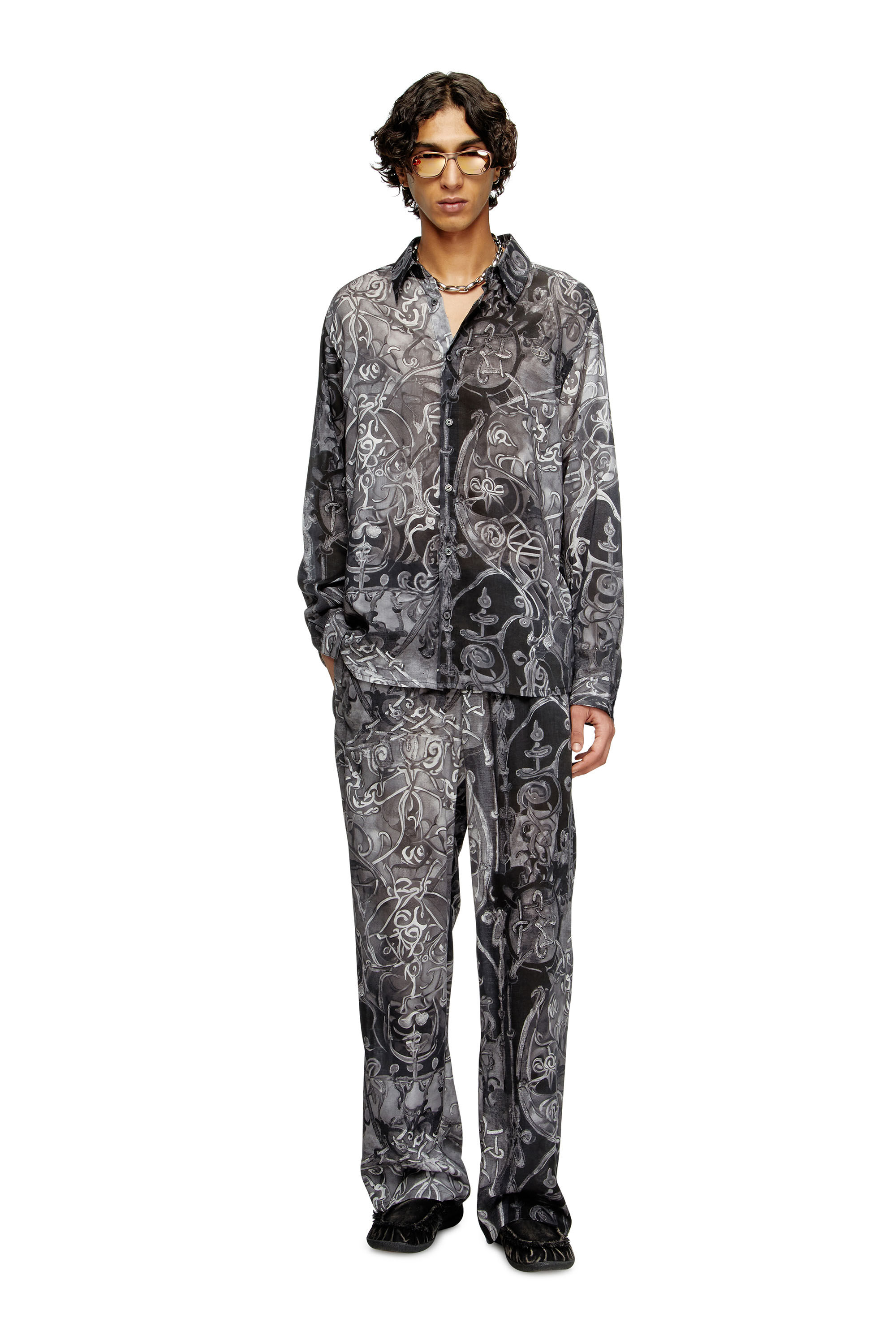 Diesel - S-SIMPLY-B-AJFW, Man's TENCEL™ shirt with medieval print in Black - 1