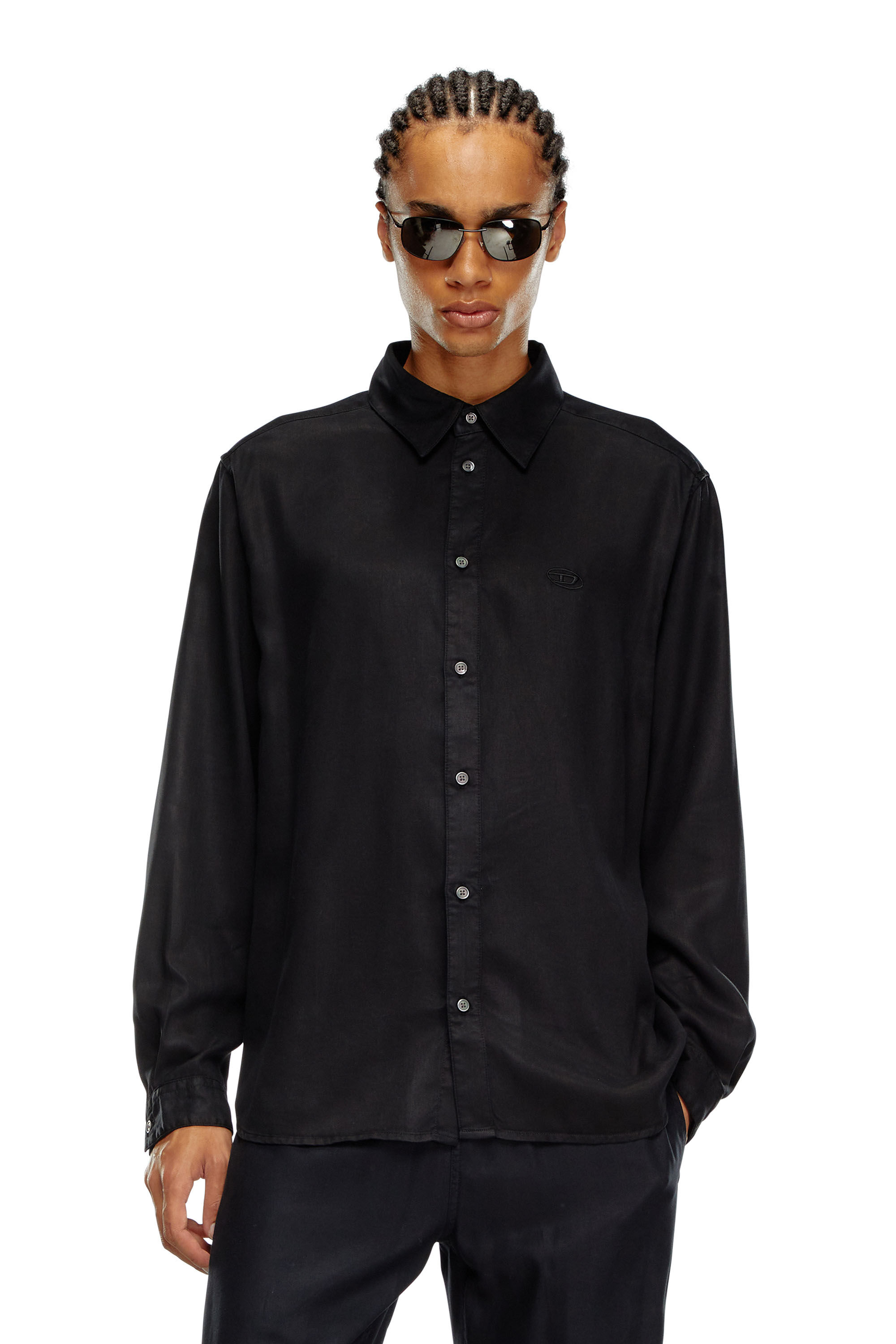 Diesel - S-SIMPLY-C, Man Fluid shirt with logo embroidery in Black - Image 3