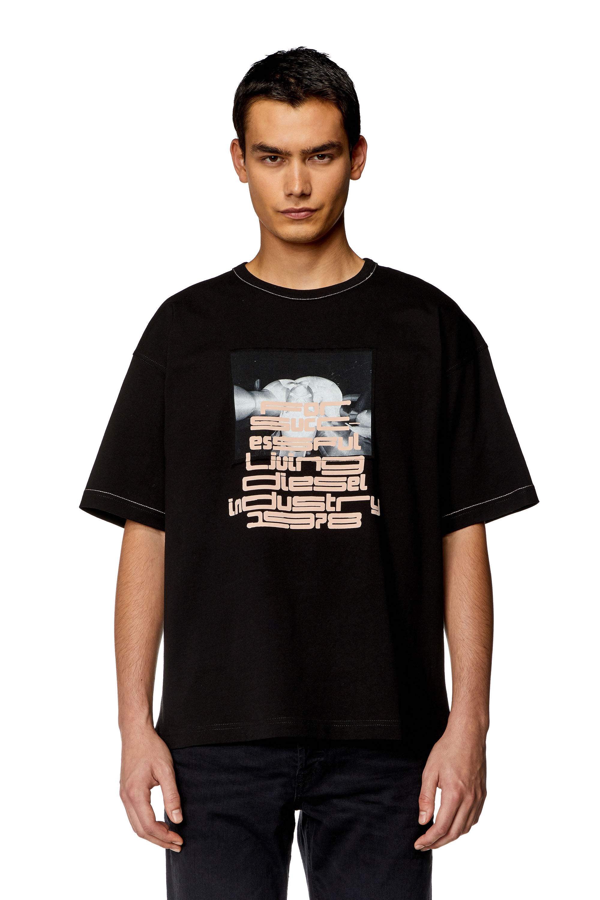 Diesel - T-BOXT-N4, Man's T-shirt with raw-cut patches in Black - 2